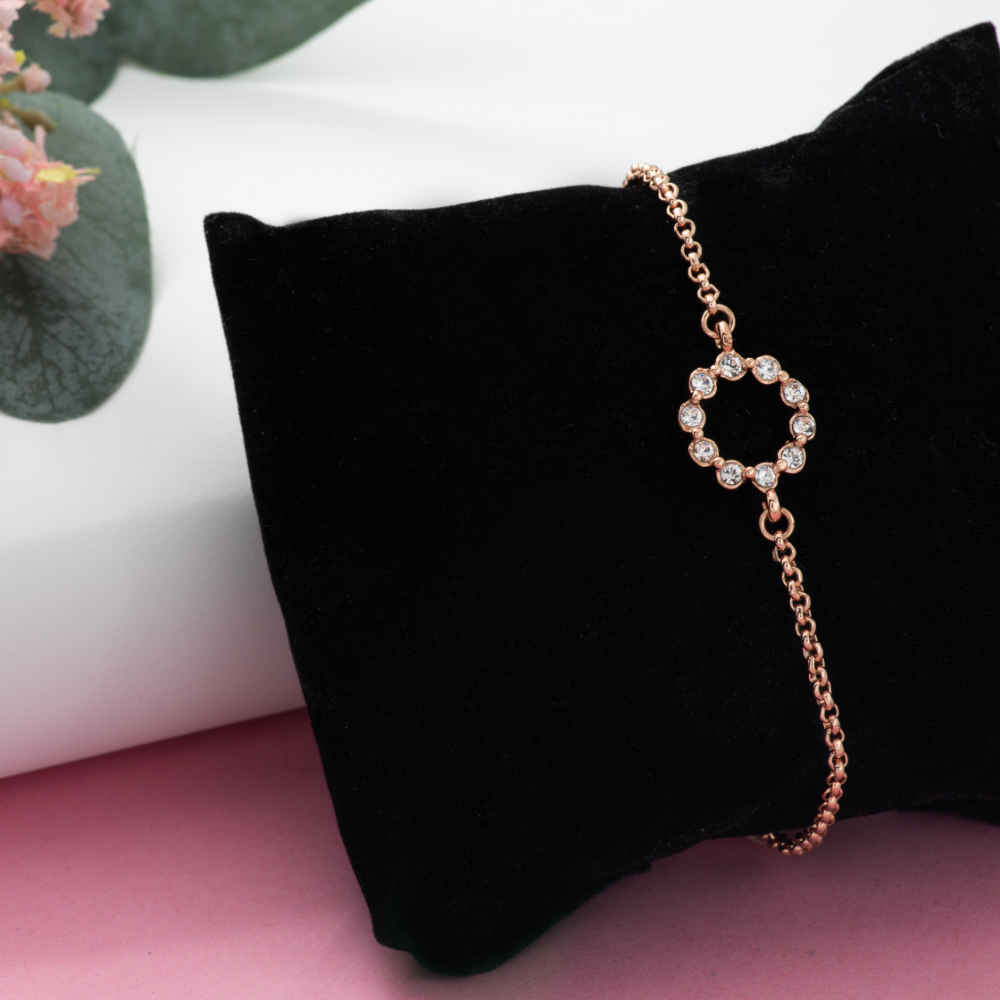 Buy Estele Rose Gold Plated Crystal Ring Link Bracelet for women - Purplle