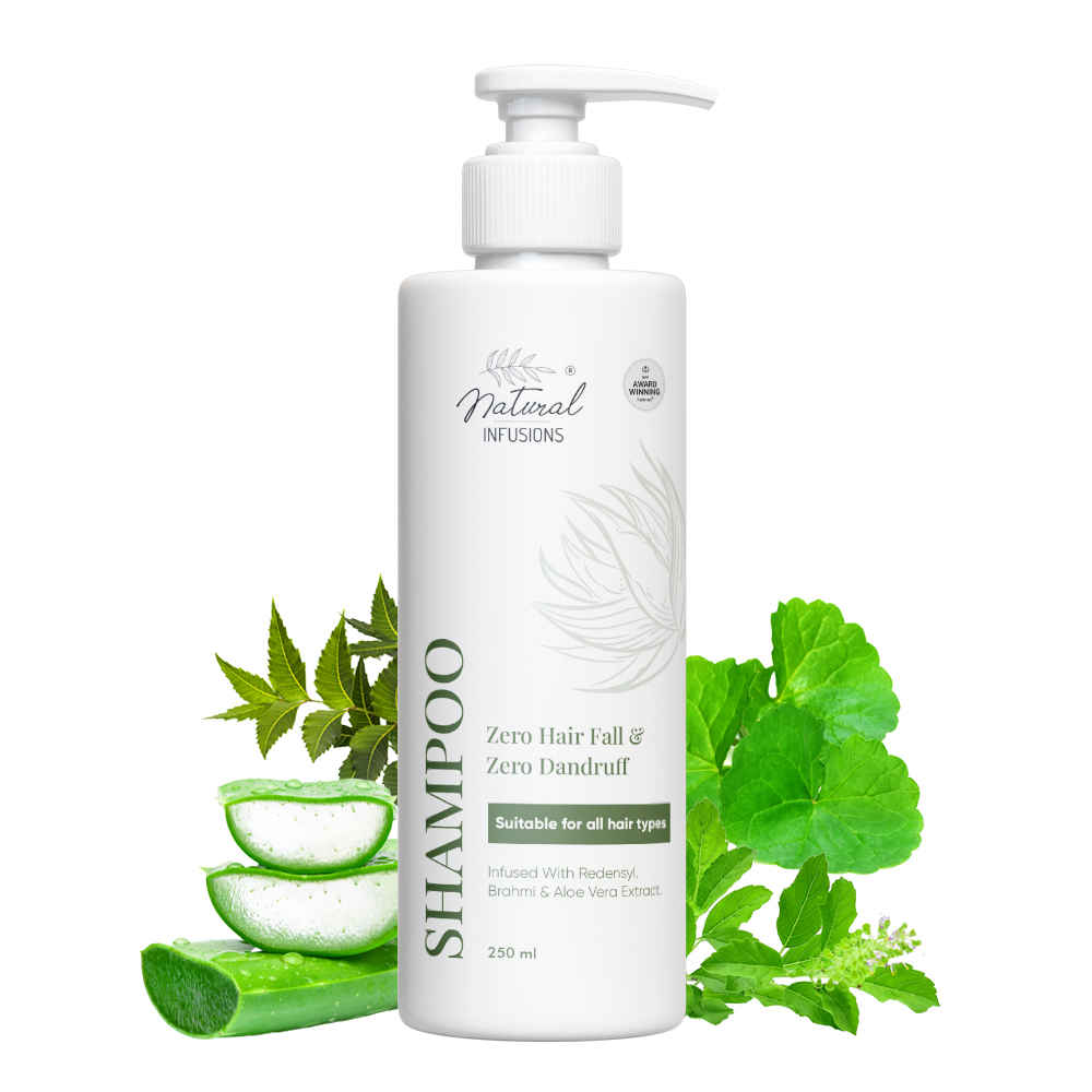 Buy Natural Infusions Hair Shampoo - Zero Hairfall & Zero Dandruff - Infused with Redensyl - Contains Brahmi, Aloe Vera Extract - Suitable for All Hair Types - For Men, Women - 250ml (Pack of 1) - Purplle