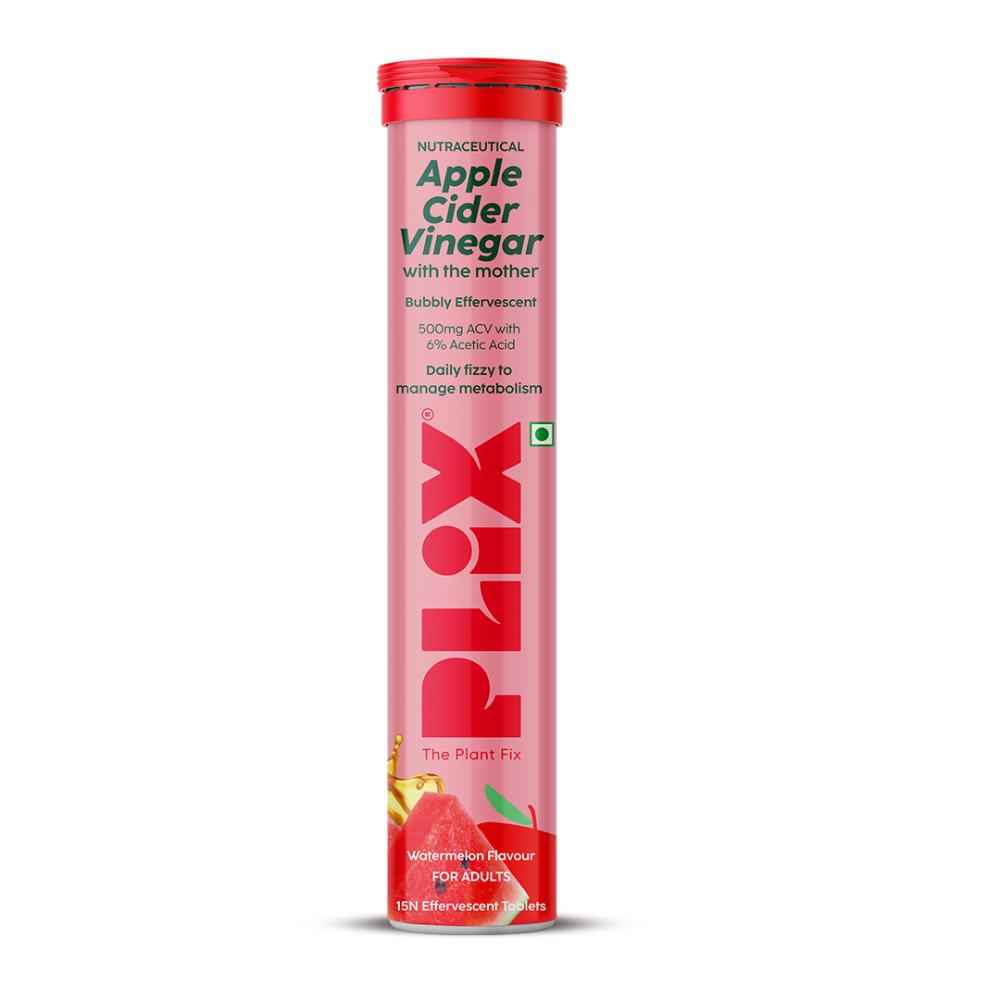 Buy PLIX World's First Apple Cider Vinegar 15 Effervescent Tablets, Pack of 1 (Juicy Watermelon) with vitamin B12 | 100% vegan | No added Sugar | Easy to consume| Gluten Free - Purplle