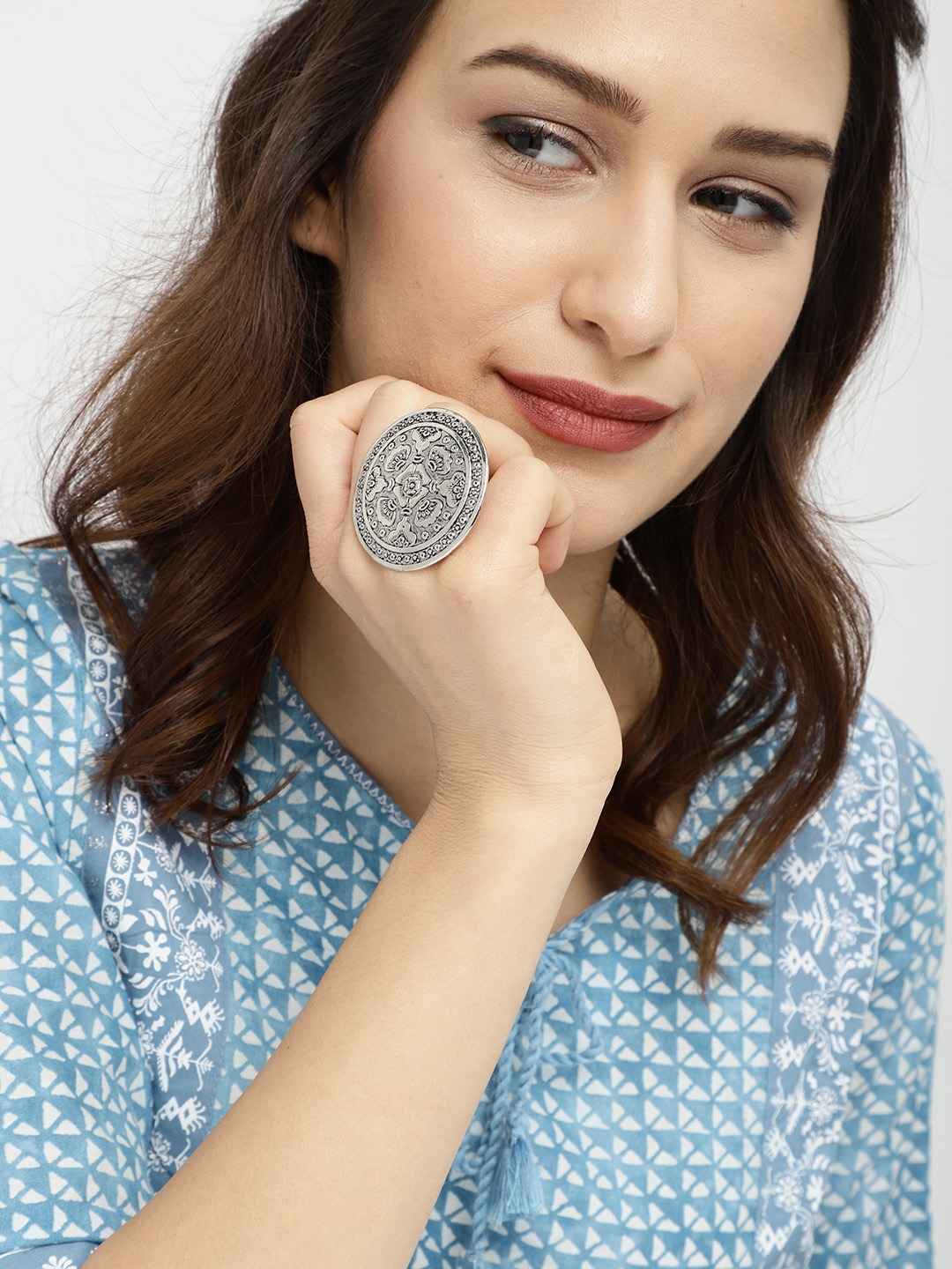 Buy Fida Ethnic Oxidised Silver-Toned Finger Ring for Women - Purplle