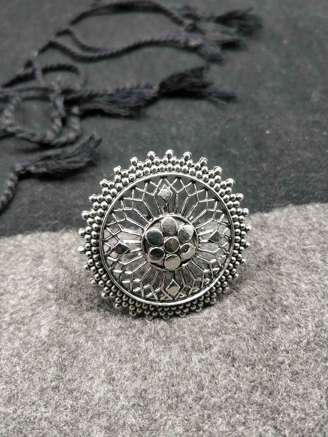 Buy Fida Ethnic Oxidised Silver-Toned Flower Finger Ring for Women - Purplle