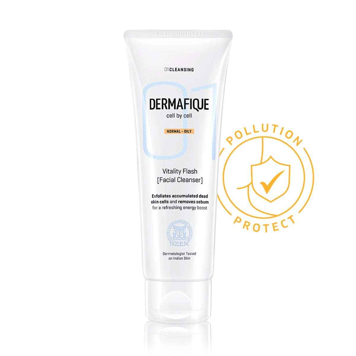 Buy Dermafique Vitality Flash Facial Cleanser a€“ 100 ml, Orange Zest Extract Removes Sebum (Oil), Face Wash with Micro Pearls Exfoliator - Purplle