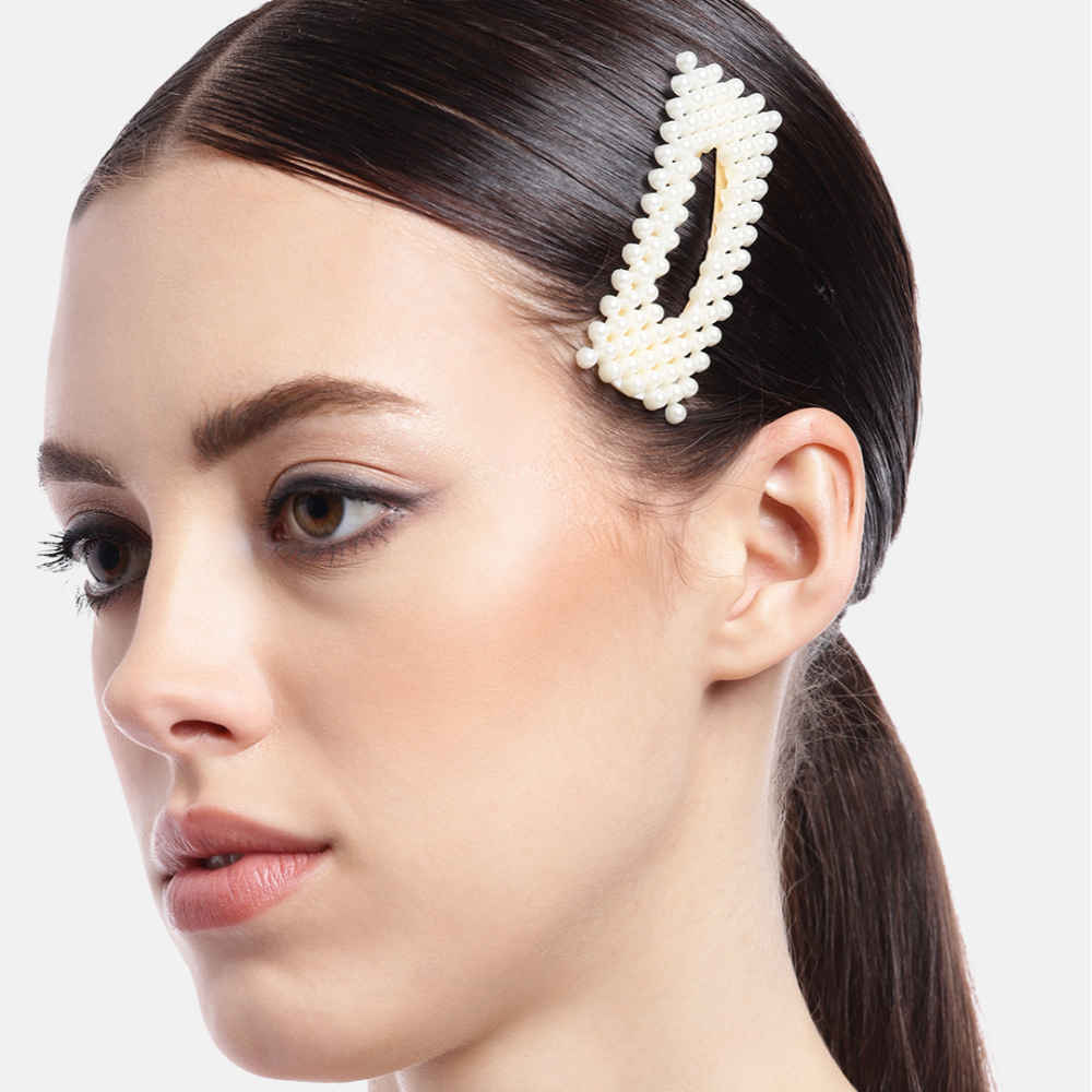 Buy Blueberry Blueberry Set of 4 Off-White Gold-Toned Embellished Party Hair Clips - Purplle