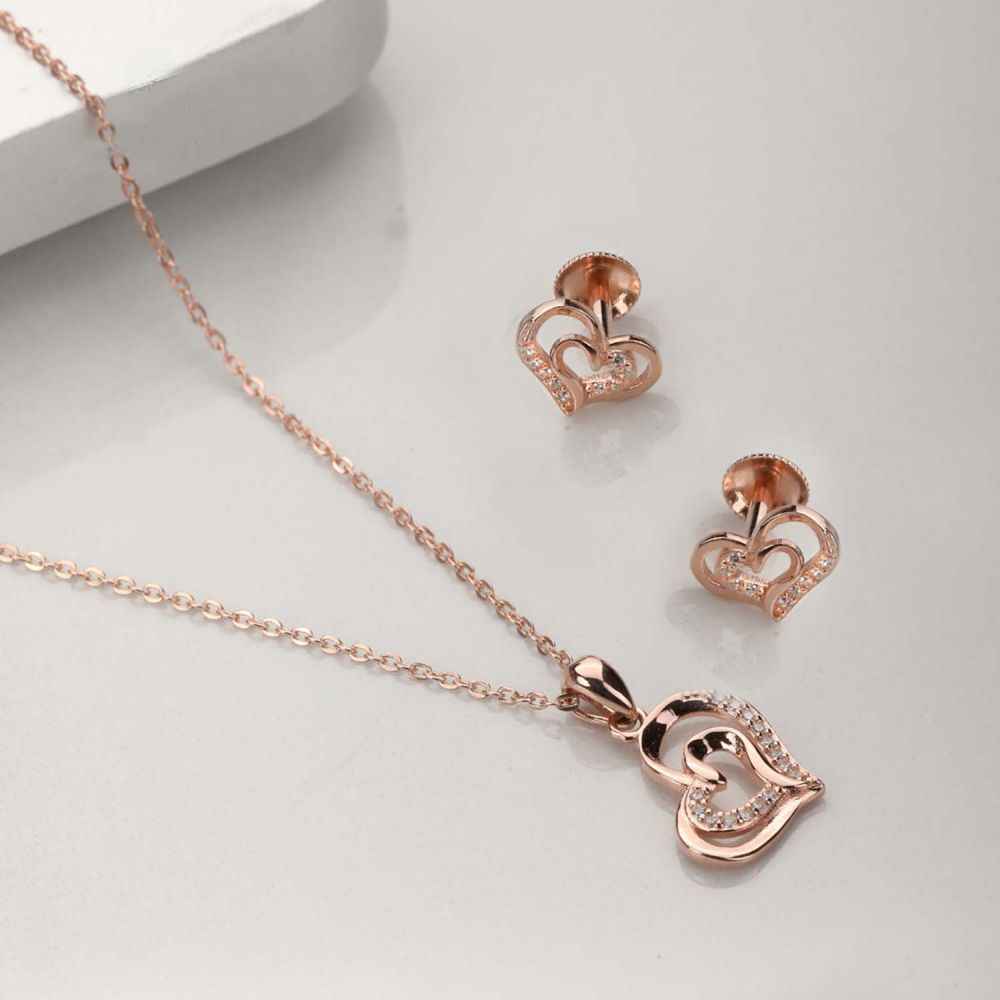 Buy ZAVYA 925 Sterling Silver Rose Gold-plated Heart in Heart CZ Jewellery Set with Link Chain | With Certificate of Authenticity and 925 Hallmark - Purplle