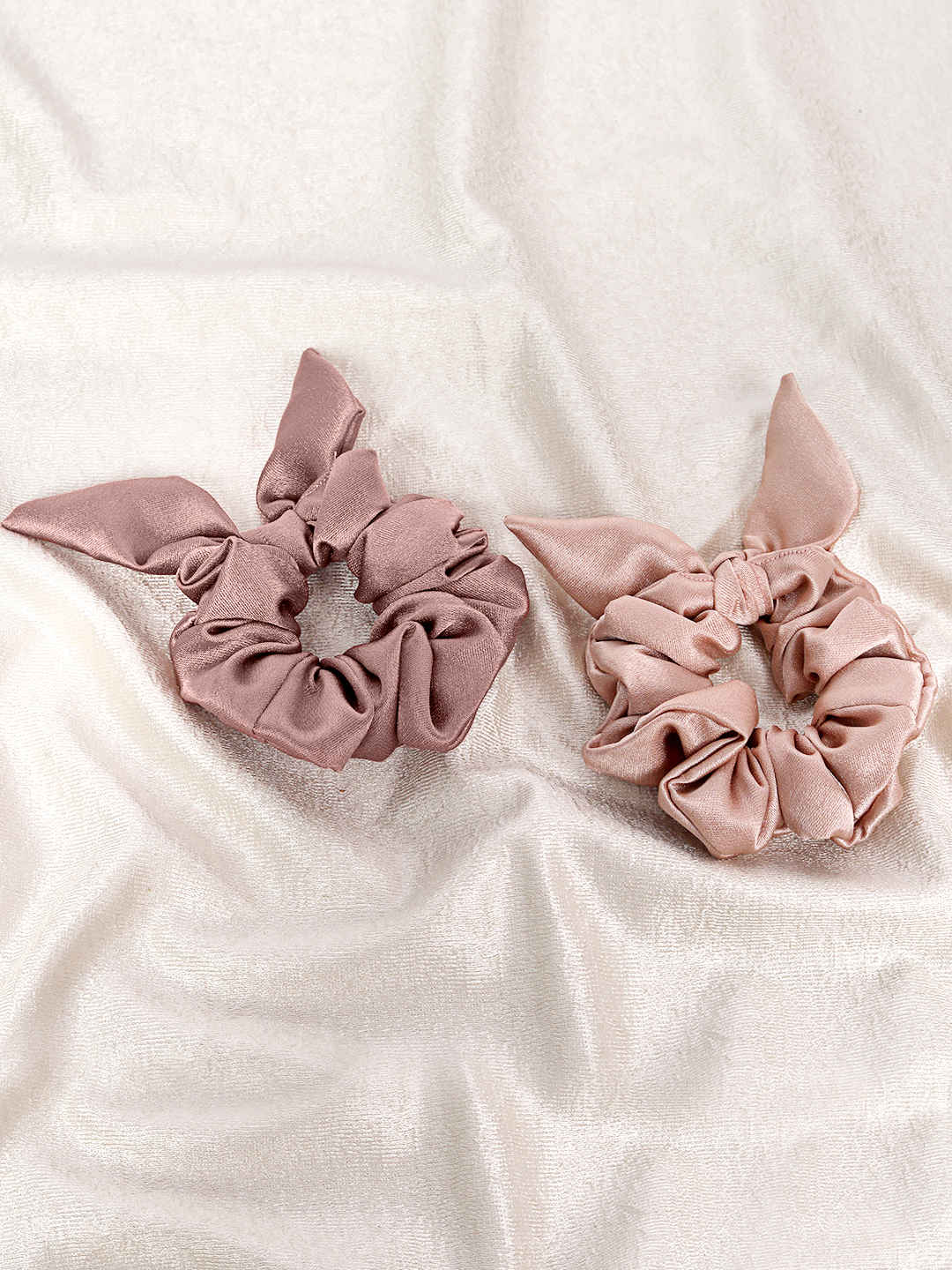 Buy Mueras Set of 2 Bow Tie Knot Scrunchies in RoseGold and Dust Rose - Purplle
