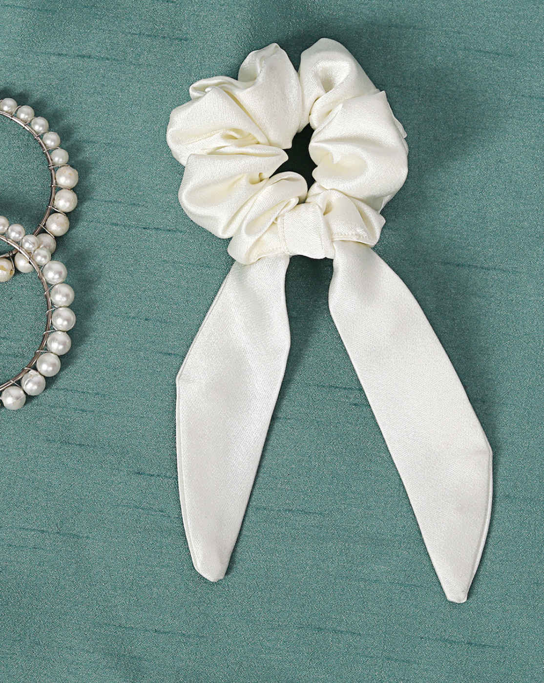 Buy Mueras Long Tail Satin Scrunchie in Ivory White - Purplle