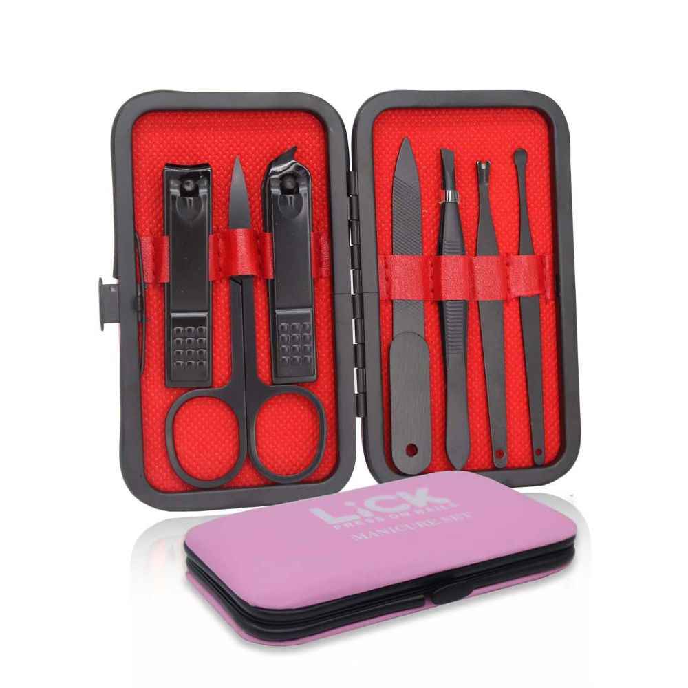 Buy Lick 7 in 1 Black Stainless Steel Mini Manicure Pedicure Grooming Kit With Case - Purplle