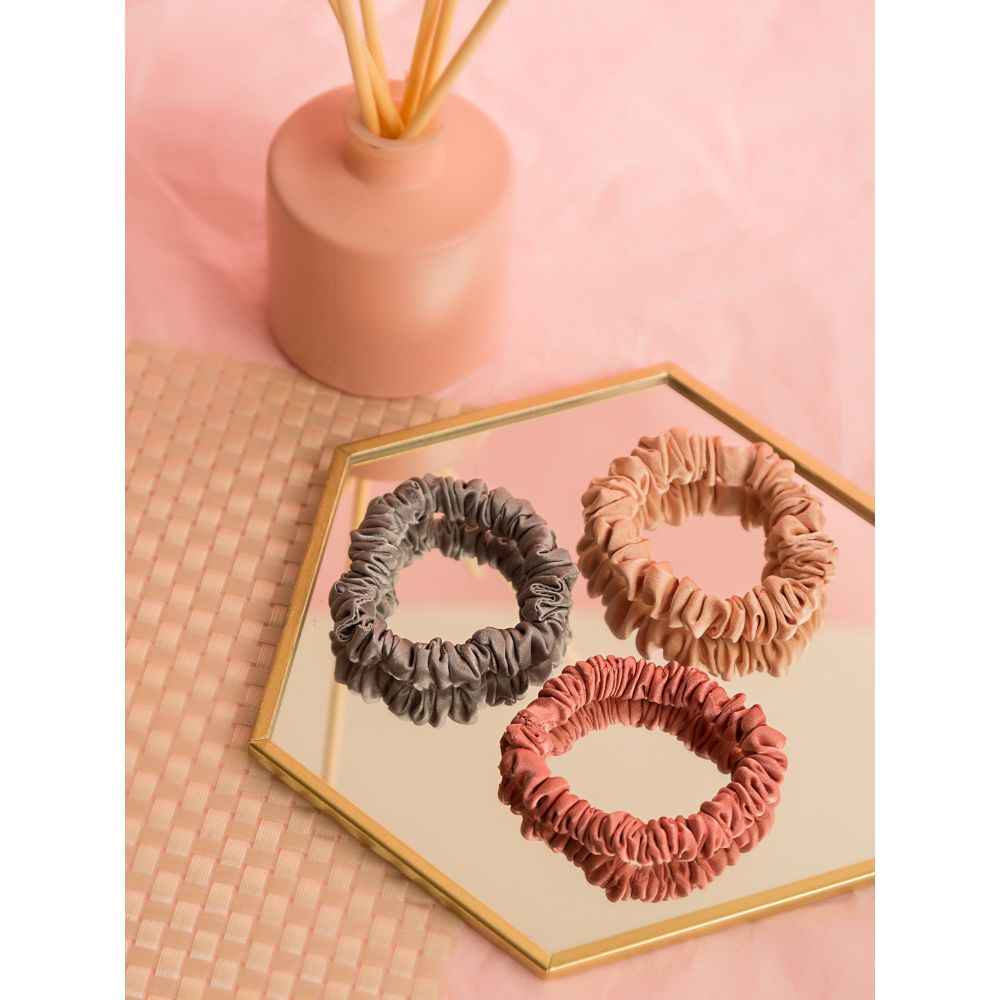 Buy Spotstyl Mulberry Silk Skinny Scrunchie Collection -Pack of 3 - Silver, Nude & Rose Gold - Purplle