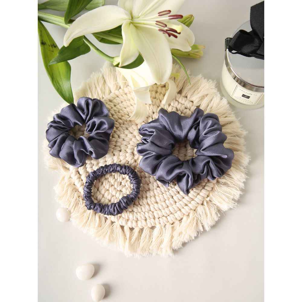 Buy Spotstyl Mulberry Silk Scrunchie Collection - Pack of 3 - Blue - Purplle