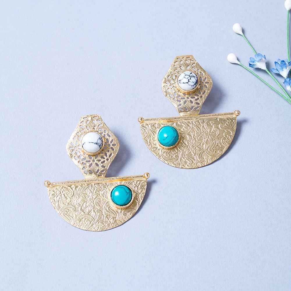 Buy Golden Peacock Gold-Toned & Blue Contemporary Handcrafted Drop Earrings - Purplle