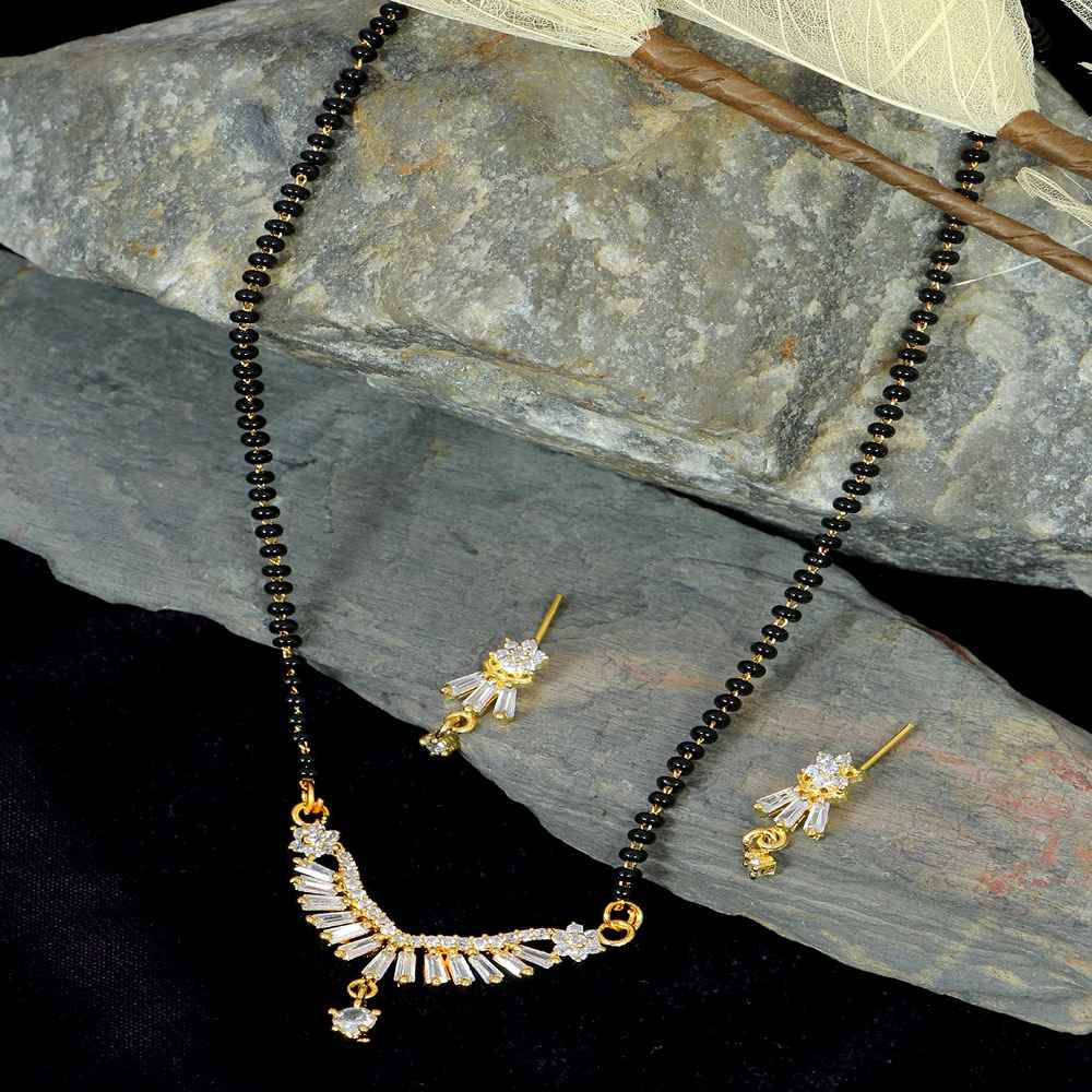 Buy Crunchy Fashion Gold Plated American Diamond/AD Studded Mangalsutra Set - Purplle