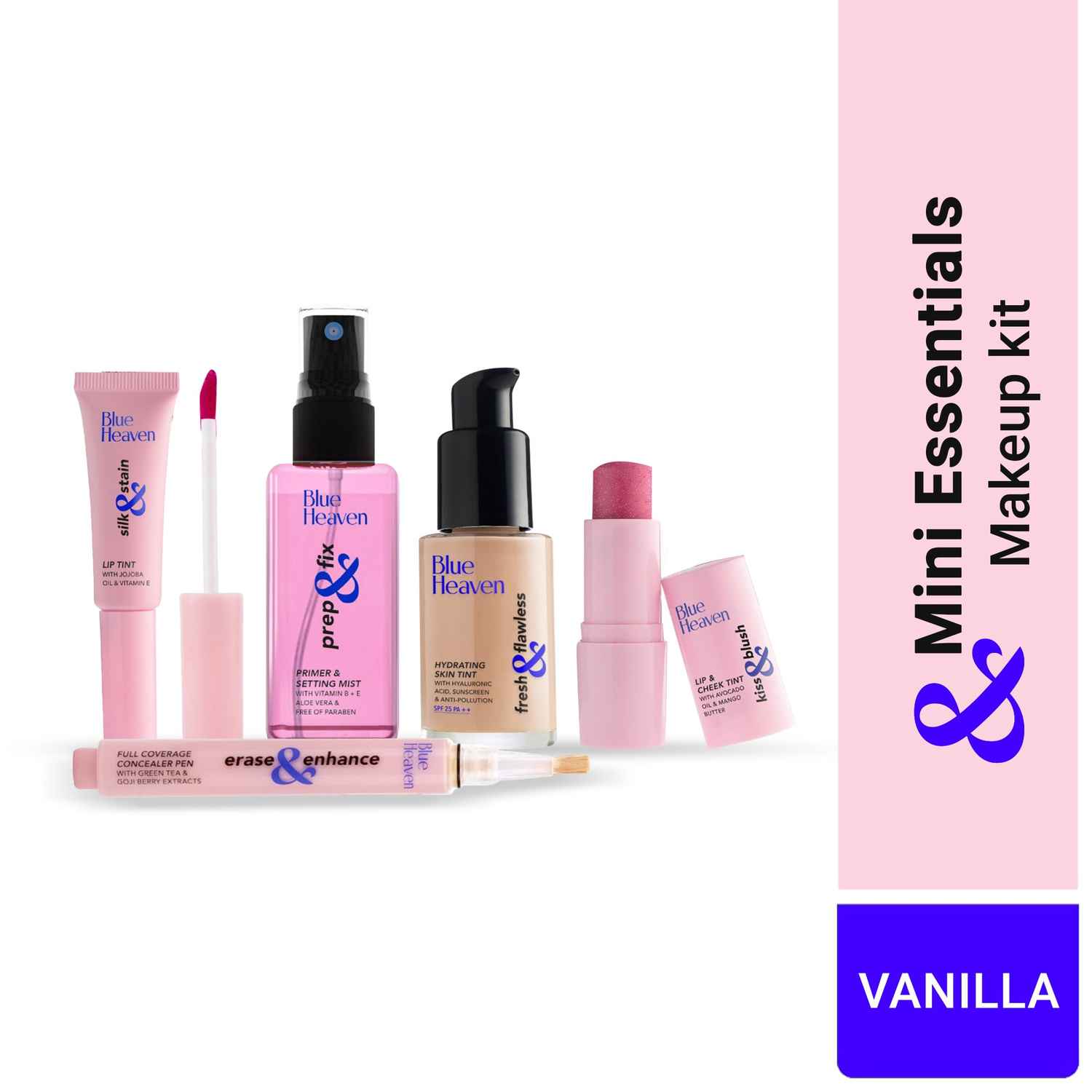 Buy Blue Heaven & Mini Essentials Makeup Kit | Foundation | Concealer | Lip Stain | Lip & Cheek Tint | Setting Spray & Primer | Vanilla - Purplle