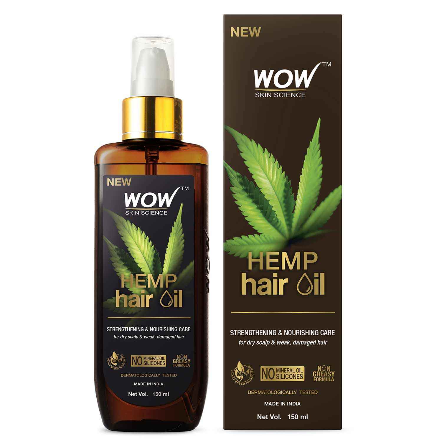Buy WOW Skin Science Hemp Hair Oil for Strengthening and Nourishment of Stressed scalp - For Damaged Roots And Chemically Treated Hair - 150ml - Purplle