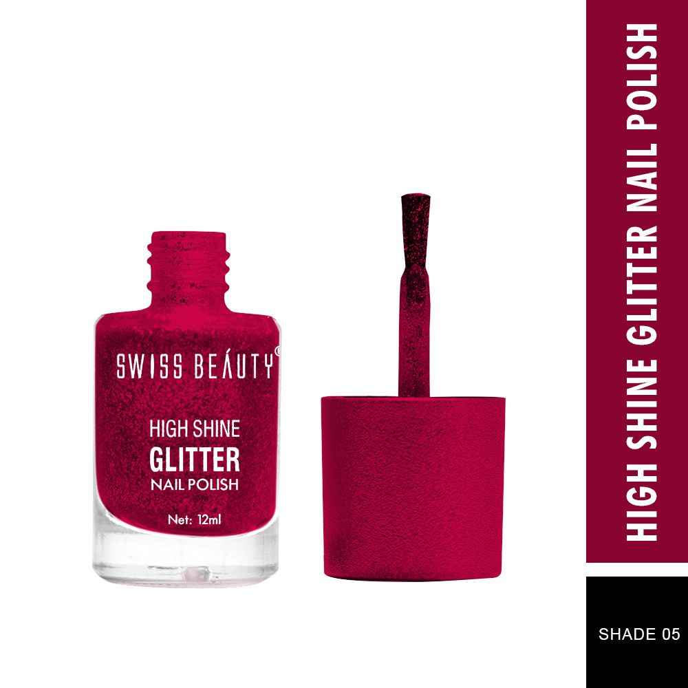 Buy Swiss Beauty High Shine Glitter Nail Polish - 5 - 12 ml - Purplle