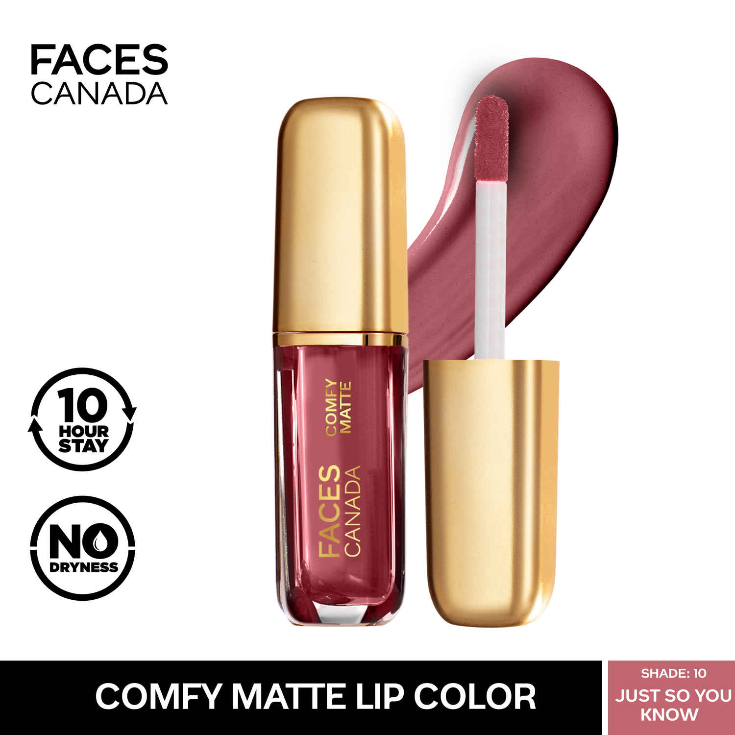 Buy FACES CANADA Comfy Matte Liquid Lipstick - Just So You Know 10, 1.2 ml | Comfortable 10HR Longstay | Intense Matte Color | Almond Oil & Vitamin E Infused | Super Smooth | No Dryness | No Alcohol - Purplle