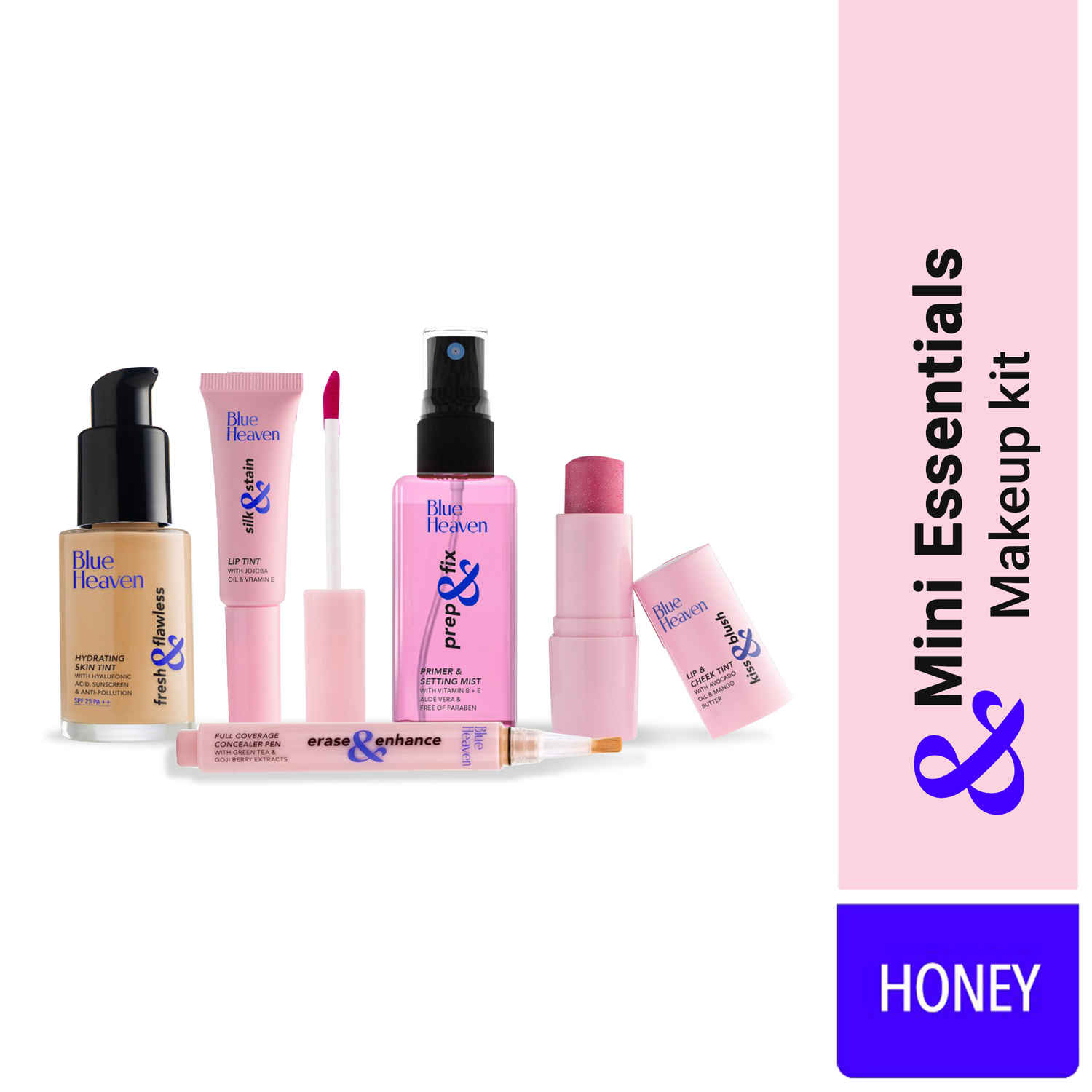 Buy Blue Heaven & Mini Essentials Makeup Kit | Foundation | Concealer | Lip Stain | Lip & Cheek Tint | Setting Spray & Primer | Honey - Purplle
