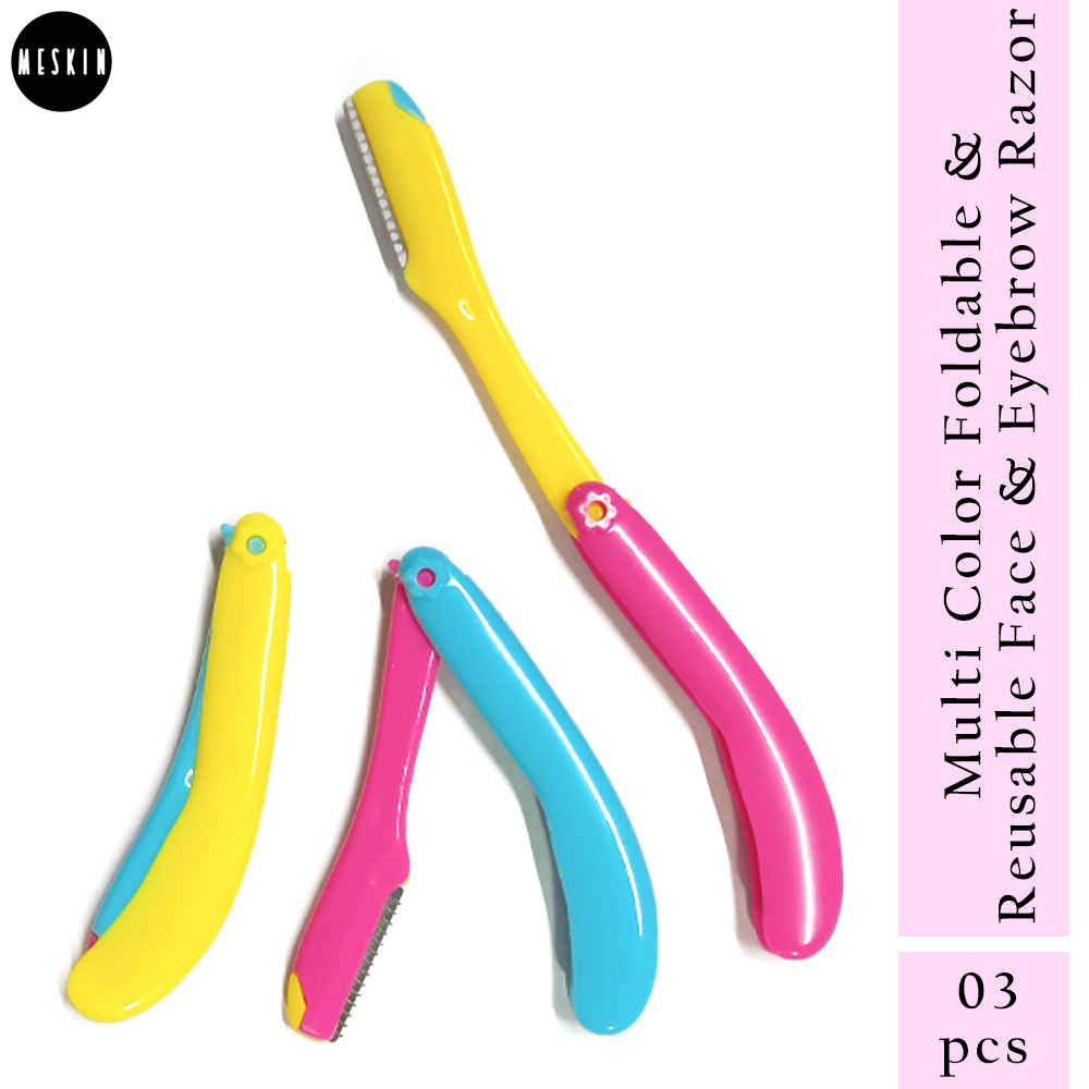 Buy MeSkin Multi Color Foldable & Reusable Face & Eyebrow Razor for Women - (Pack of 3 for Upperlips, Forehead, Sideburns and Eyebrow) Painless and Instant Hair Removal at Home - Purplle