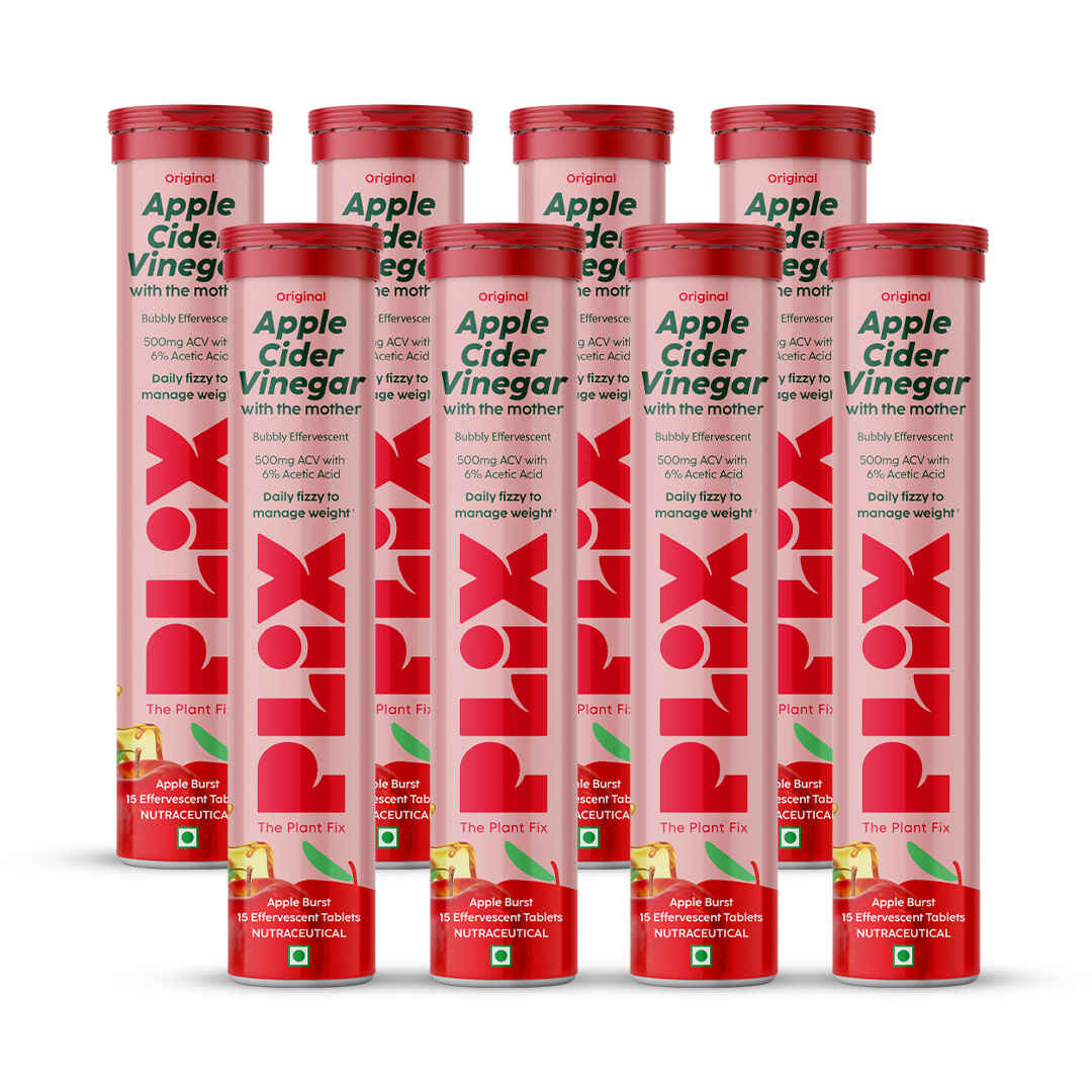 Buy PLIX World's First Apple Cider Vinegar 15 Effervescent Tablets, Pack of 8 (Apple) with vitamin B12 - Purplle
