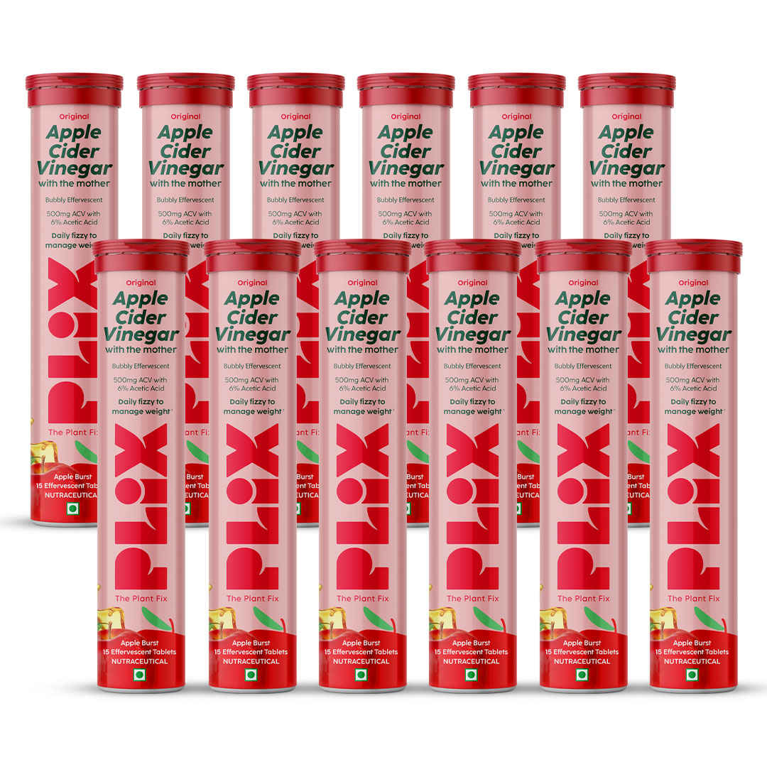 Buy PLIX World's First Apple Cider Vinegar 15 Effervescent Tablets, Pack of 12 (Apple) with vitamin B12 - Purplle