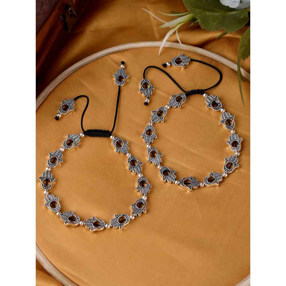 Buy Silvermerc Designs Hamsa Beaded Black Thread Anklet - Purplle