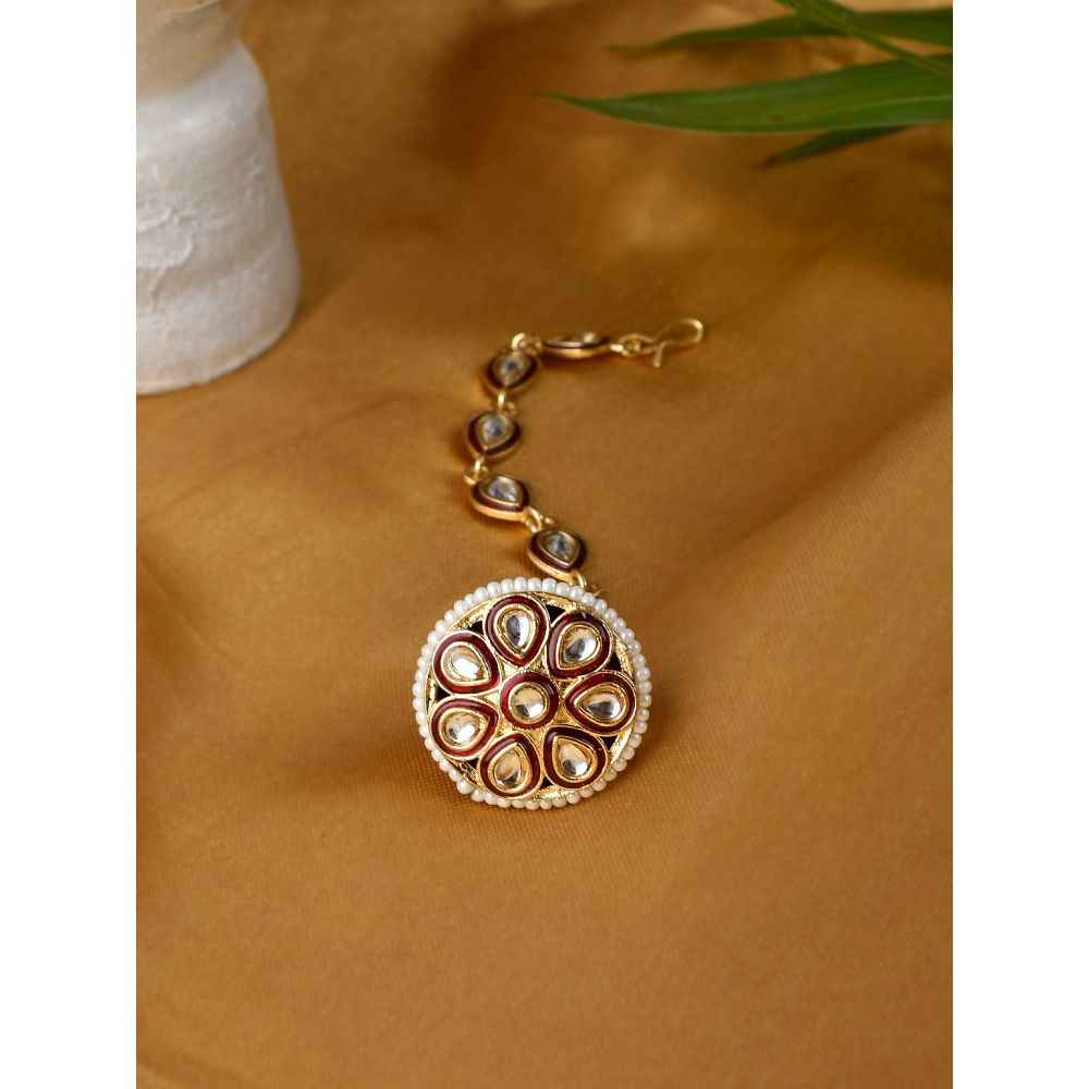 Buy Silvermerc Designs Kundan Meenakari traditional Borla Rakhdi Maangtika - Purplle