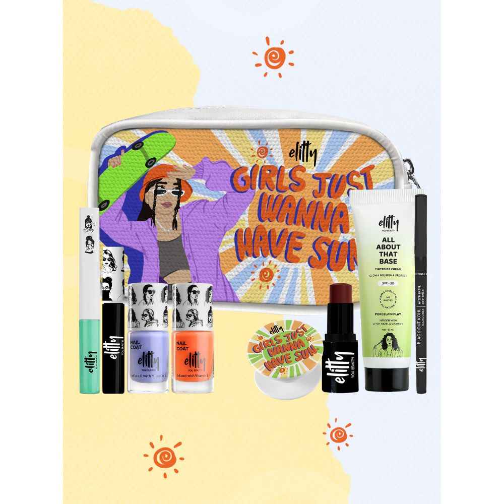 Buy Elitty Girls Just wanna have sun Kit - Complete Makeup Kit for Teens (2 Nail Paint|1 Eyeliner|1 Kajal|1 Mascara |1 Tint|1 BB Cream(Light) ) Pack of 7 Gifting Set - Purplle