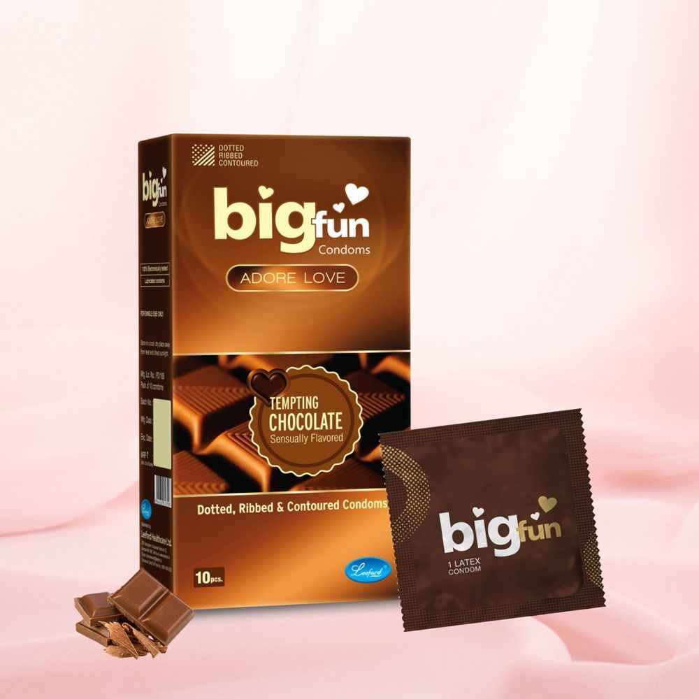 Buy Bigfun Flavoured Dotted, Ribbed & Contoured Long Lasting Condom for Men Count 10 - Total 30 Condoms ( Tempting Chocolate, Pack of 3 ) Sensually Flavored - Purplle