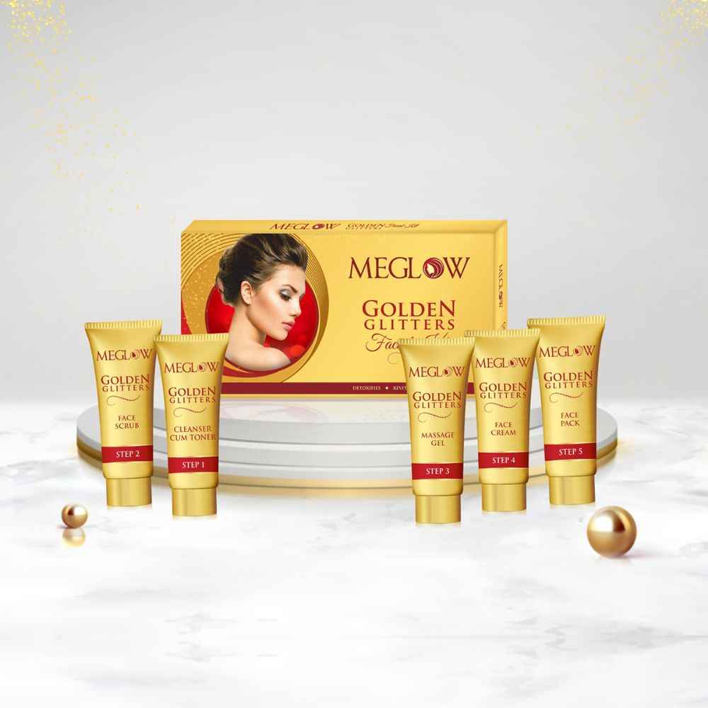 Buy Meglow Golden Glitters Facial Kit for women with complete 5 step facial system formula for Glowing skin 105g - Pack of 1 - Purplle