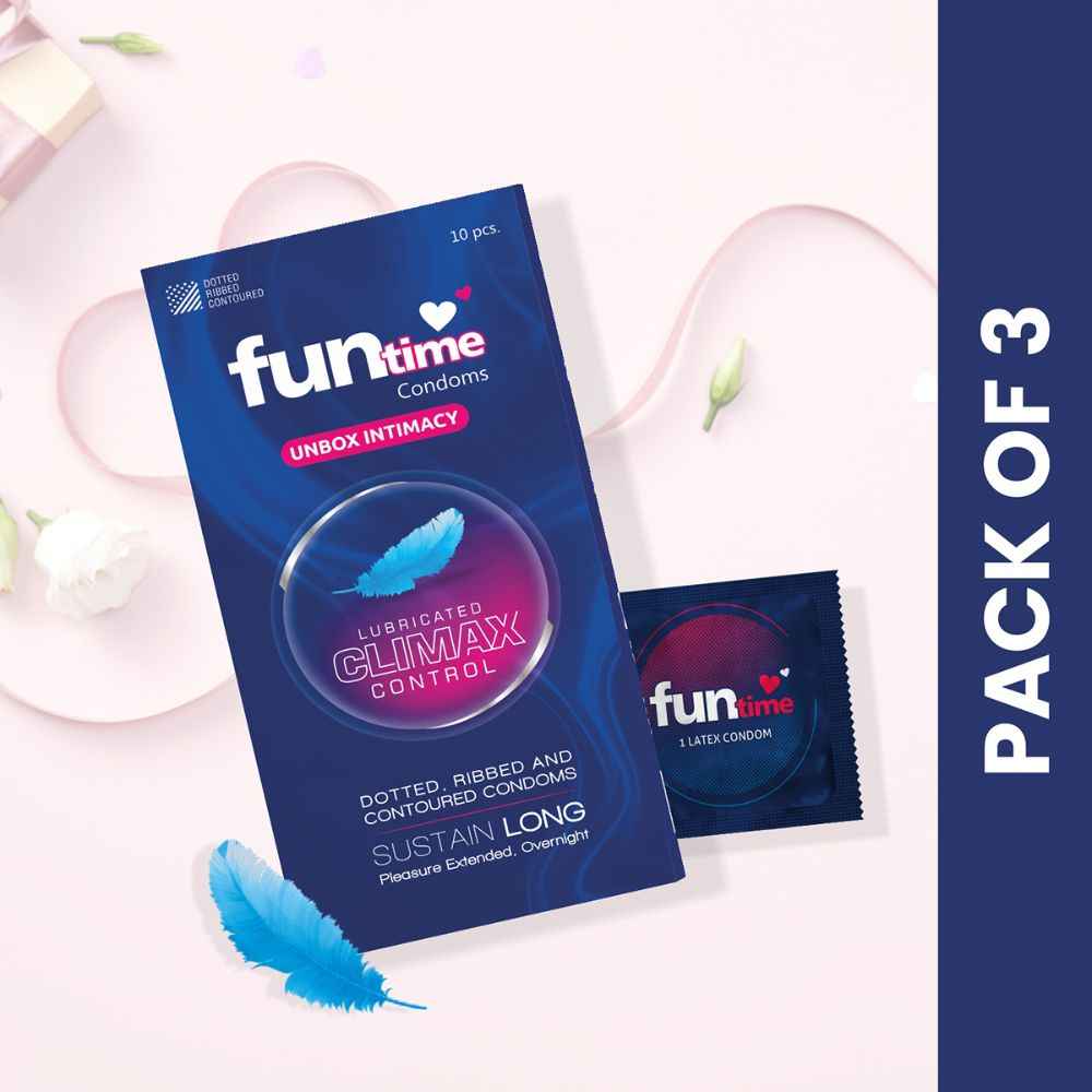 Buy Funtime Luricated, Dotted & Ribbed 10pcs Each (Climax Control) For Men Combo - Count 10, Pack of 3 - Purplle