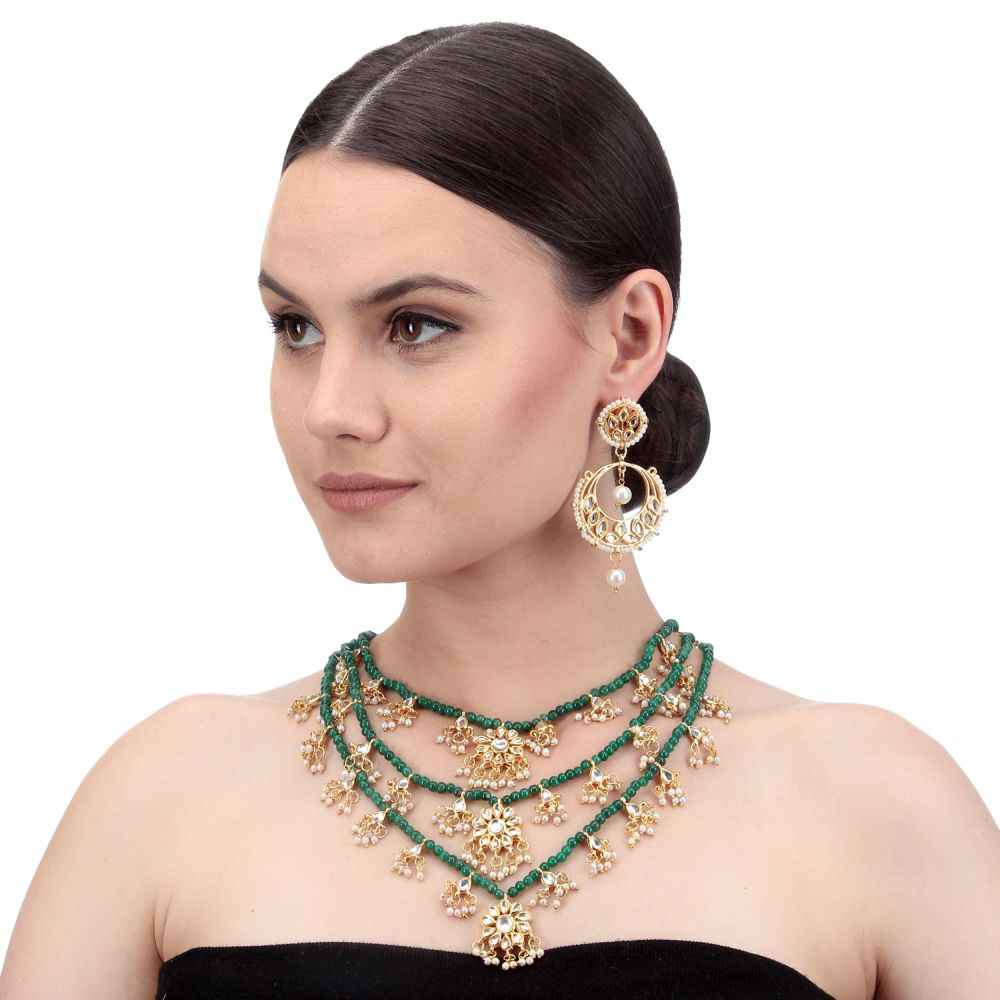 Buy Bamboo Tree Jewels Green Beaded Gold-Toned Kundan Necklcae & Earrings Jewellery Set - Purplle