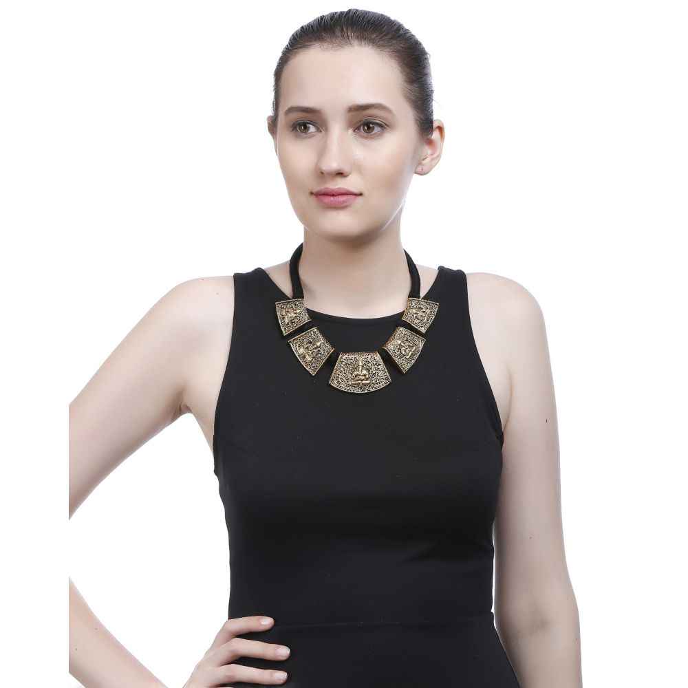 Buy Bamboo Tree Jewels Ganesh Design Golden & Black Color Thread Necklace - Purplle