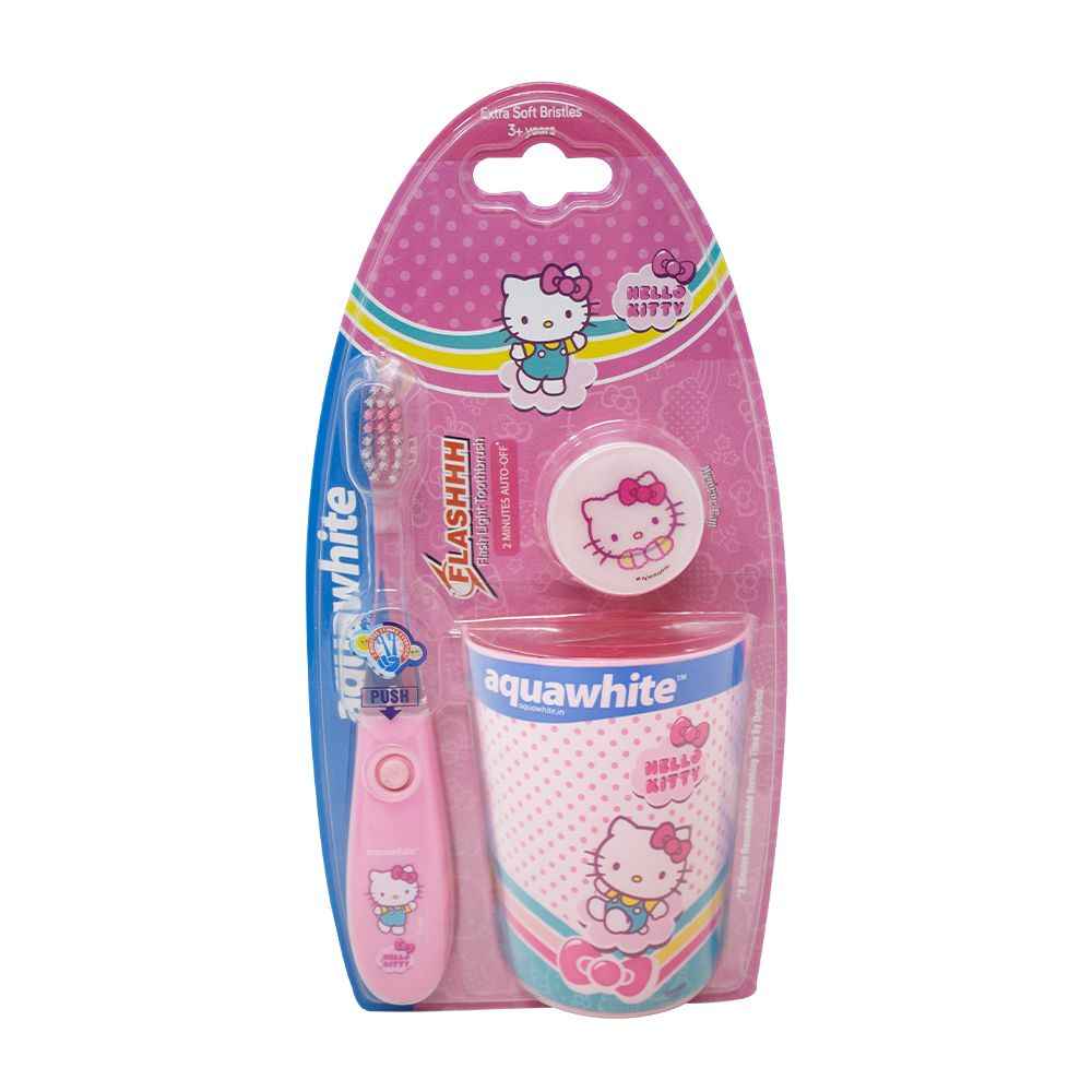 Buy Aquawhite Kids Hello Kitty Flash Toothbrush with Rinsing Cup - Set of 3, (3+years)(Baby Pink) - Purplle