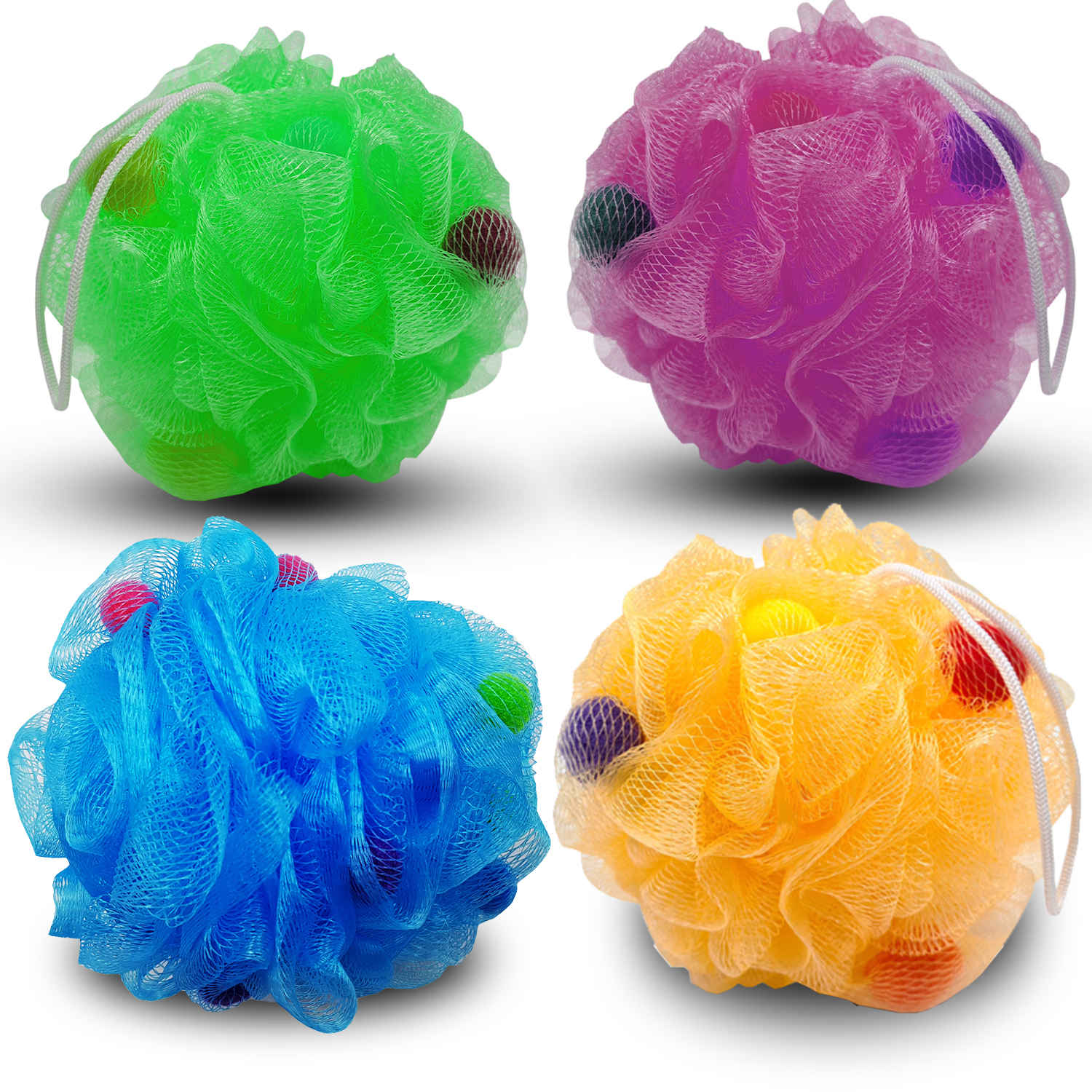 Buy Majestique Shower Puff Bath Sponge Loofah, Soft Body Scrubber Bath Scrunchie Set of 4Pcs/Multicolor - Purplle