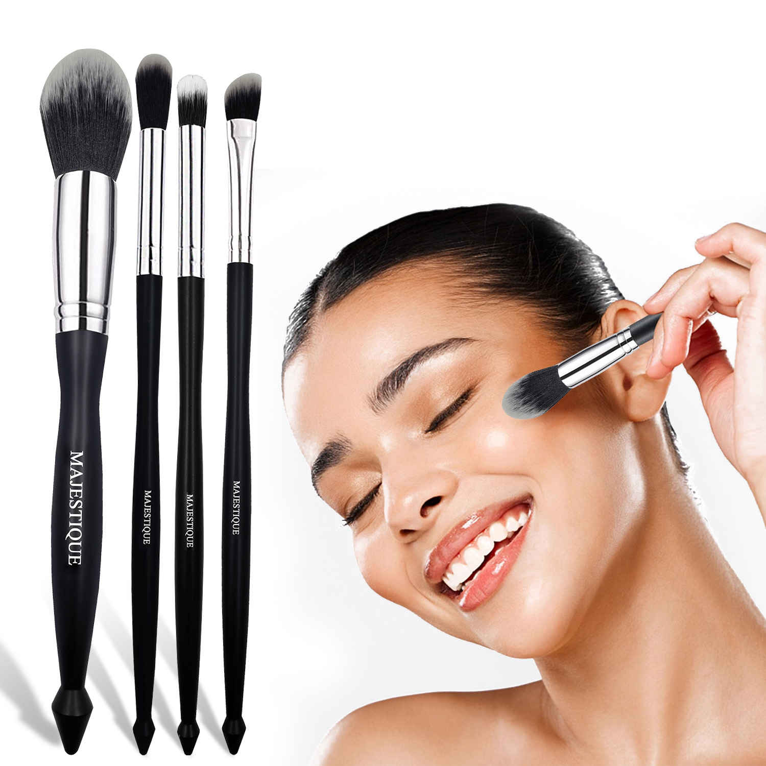Buy Majestique Beautiful Makeup Brushes Set, Powder Brush, Blush Brush, Angled Contour Brush and Dome Shader Brush - 4Pcs - Purplle