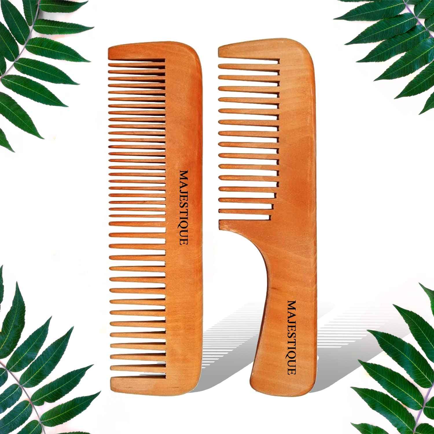 Buy Majestic Wooden Hair Comb Set, Handle with Wide-Tooth Comb, Anti-Static & No Snag, Handcrafted, Color May Vary - Purplle