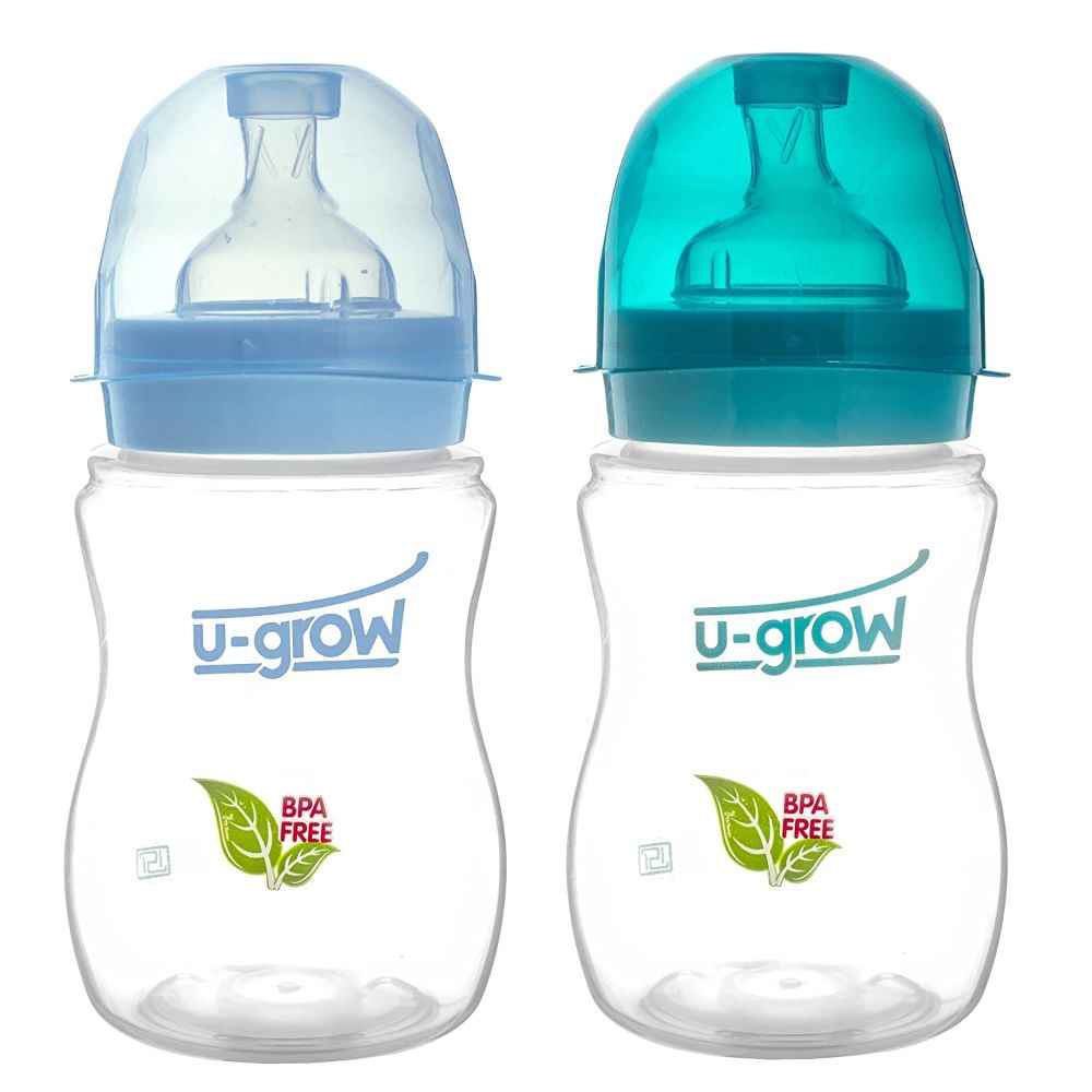 Buy U-Grow Anti Colic Wide Neck Baby Milk Feeding Bottle for Babies (Pack of 2) 250ML (Blue & Turquoise) - Purplle