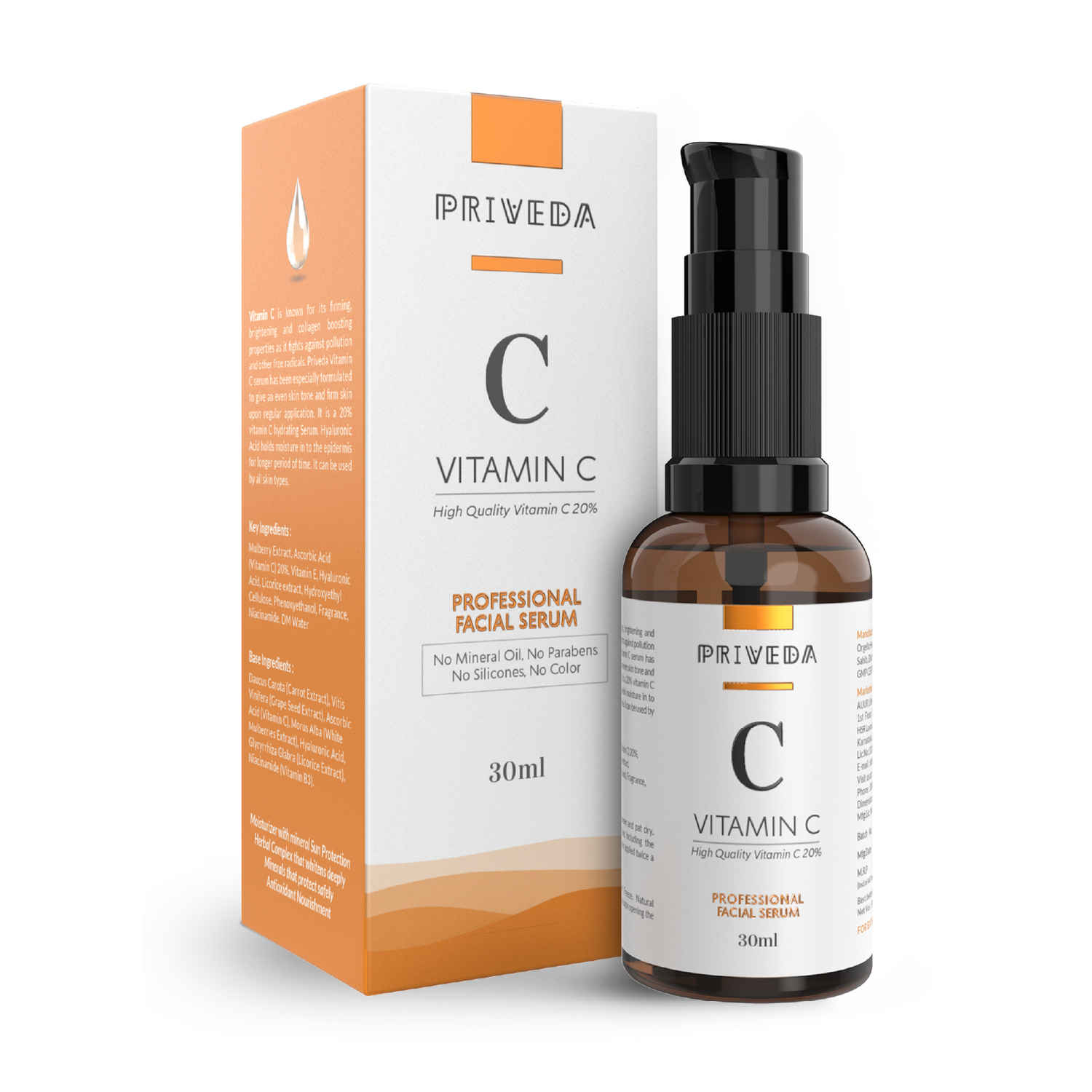 Buy PRIVEDA Vitamin C 20% + Vitamin E & Hyaluronic Acid Professional Face Serum - 30ml - Boost Skin Collagen, Brighten, Hydrate & Plump Skin, Anti Aging & Wrinkle Facial Serum - Purplle