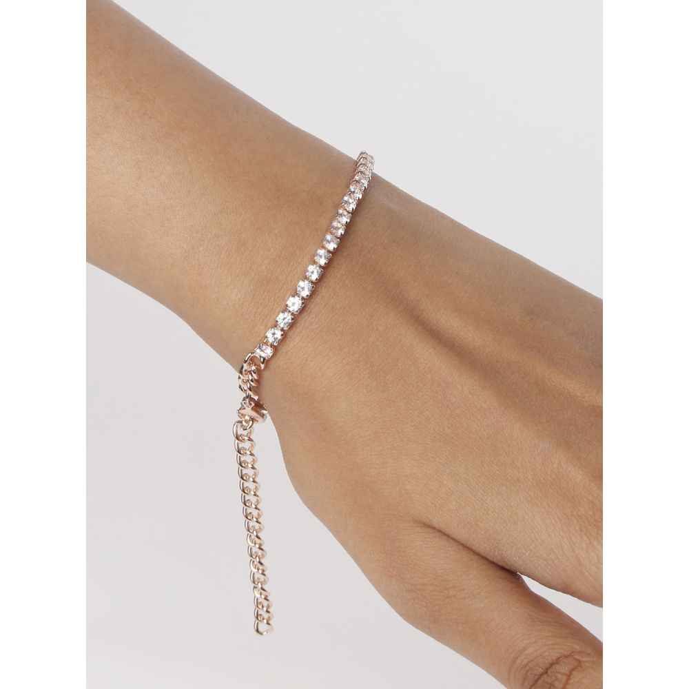 Buy Lilly & Sparkle Brass Rose Gold Plated Cz Stone Studded Tenis Bracelet - Purplle