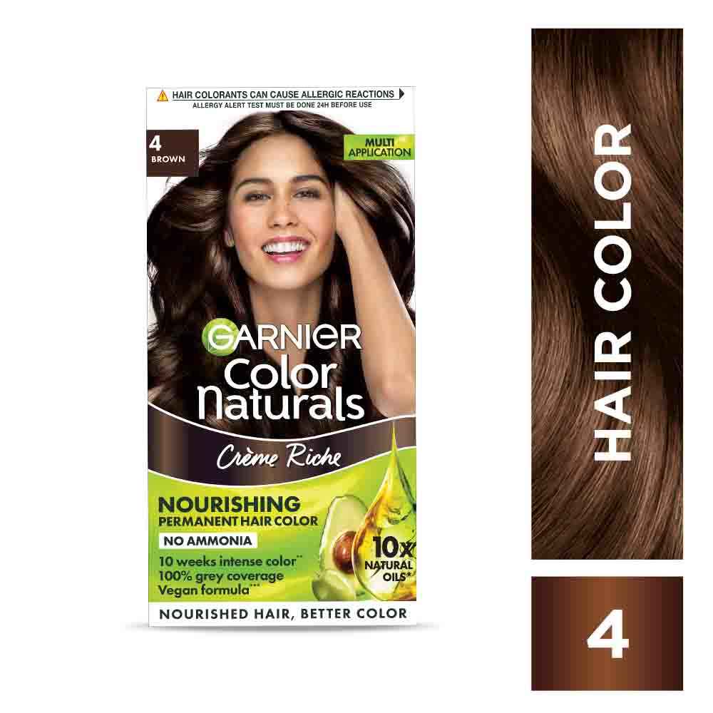 Buy Garnier Colour Naturals Natural Cream Nourishing Permanent Hair Colour Brown 4 (70 ml + 40 g) - Purplle
