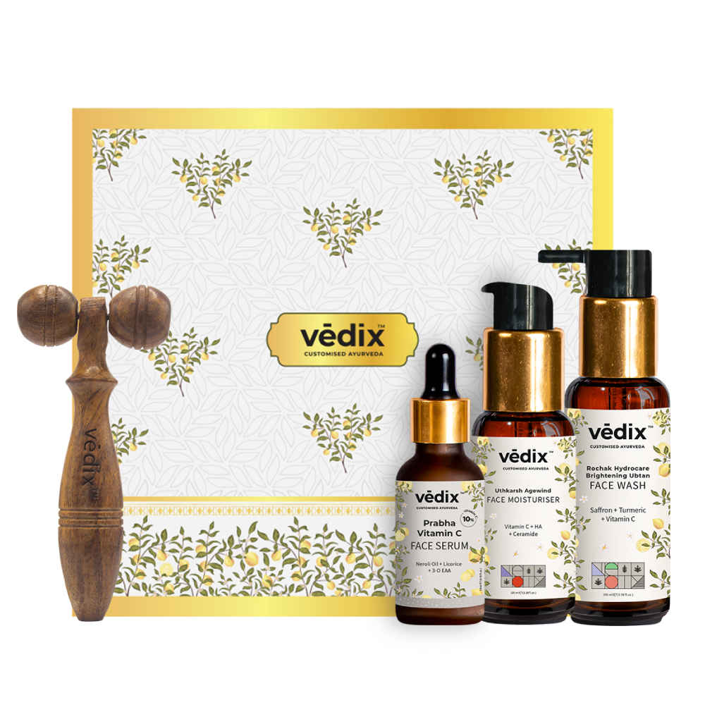 Buy Vedix Vitamin C Skindulgence Ayurvedic Skin Care Kit; With Vitamin C Face Wash, 10% Vitamin C Face Serum, Vitamin C & HA Face Moisturiser + FREE Face Roller; For Women & Men, Gift Set Pack Of 4 - Purplle