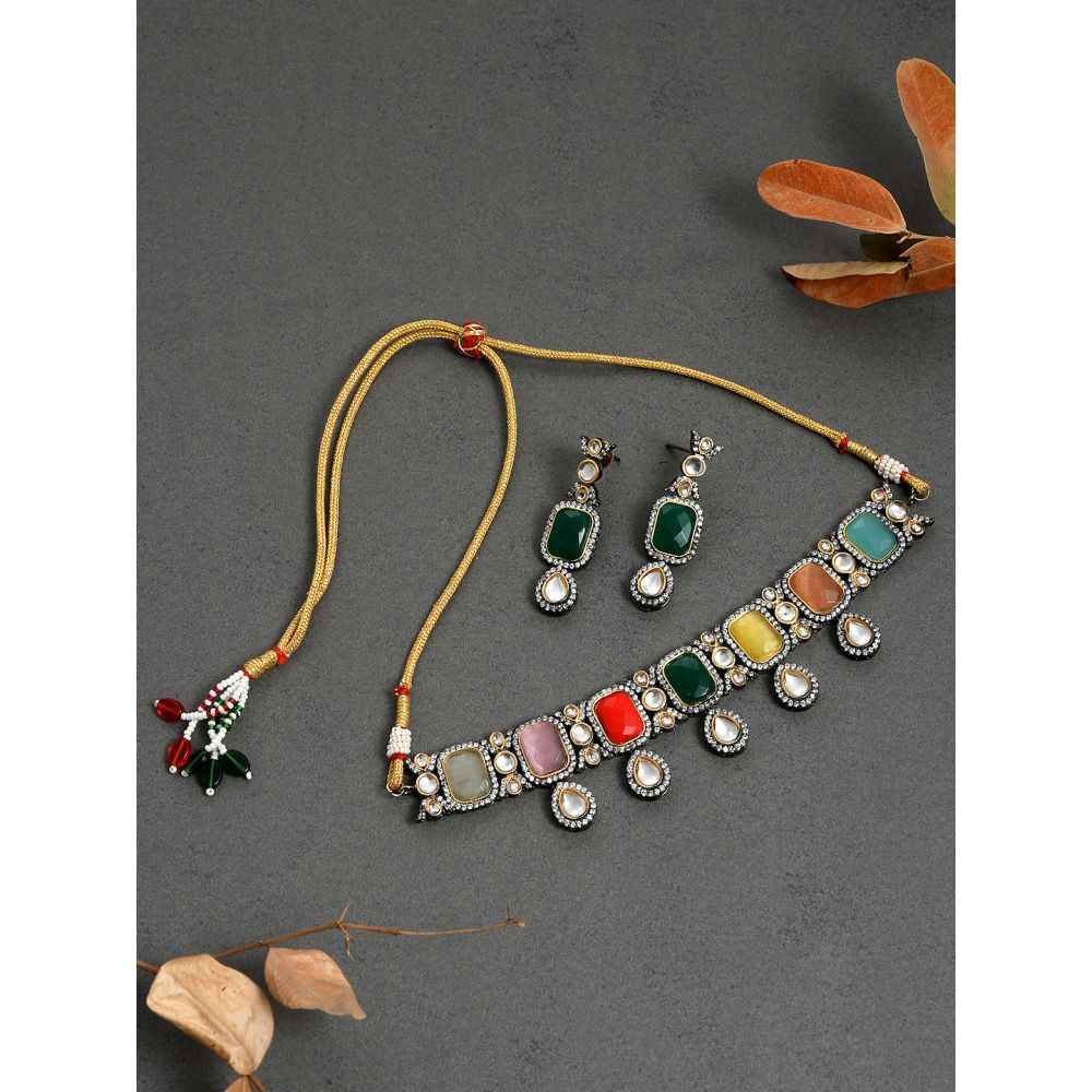 Buy Silvermerc Multi Color Jadau Kundan Jewellery set - Purplle