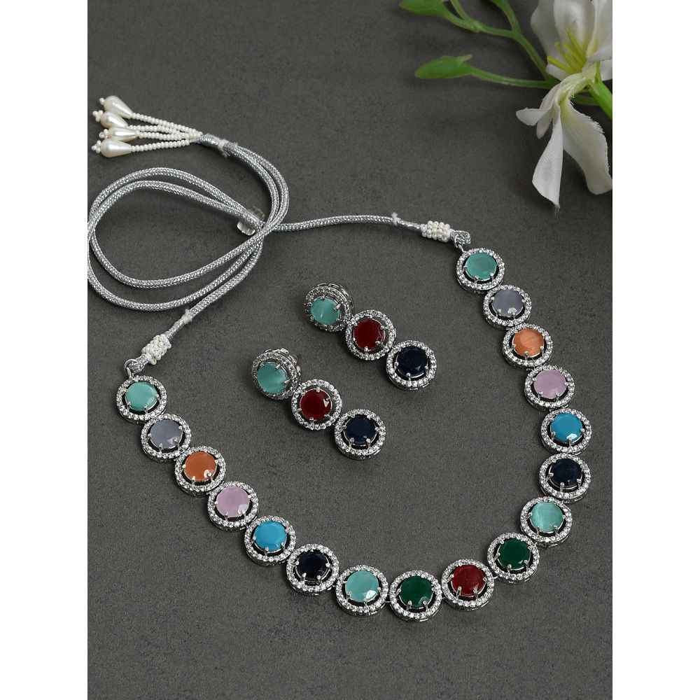 Buy Silvermerc Multi Color Silver Plated Jewellery set - Purplle