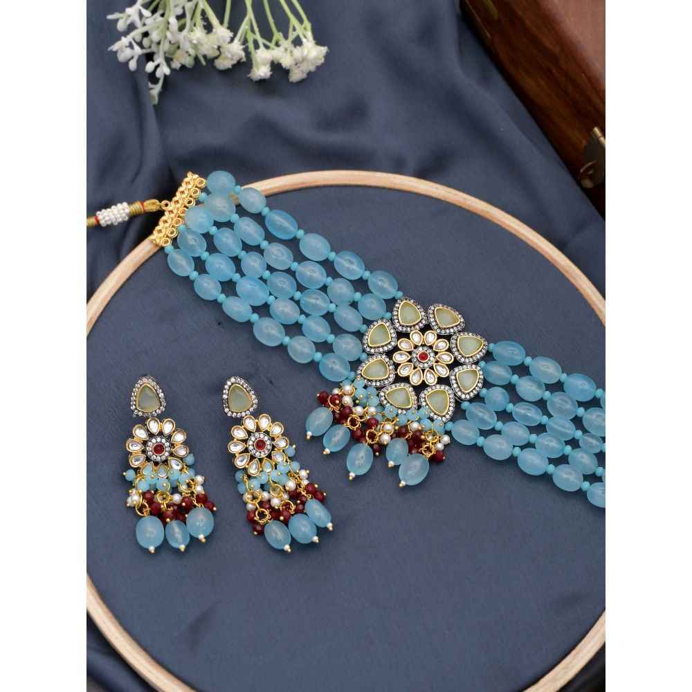 Buy Silvermerc Blue Monalisa Kundan Jewellery Set - Purplle