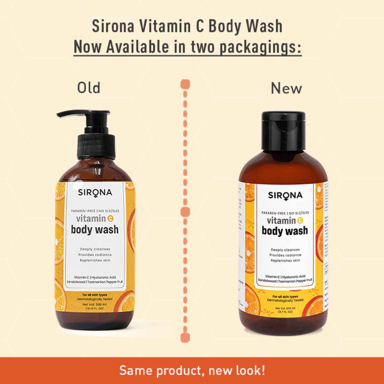 Buy Sirona Natural Vitamin C Body Wash for Men & Women – 200 ml | Gel Based Shower Gel for Deep Cleansing | With Hyaluronic Acid, Sandalwood & Tasmanian Pepper Fruit | Provides Radiance & Replenishes Skin - Purplle