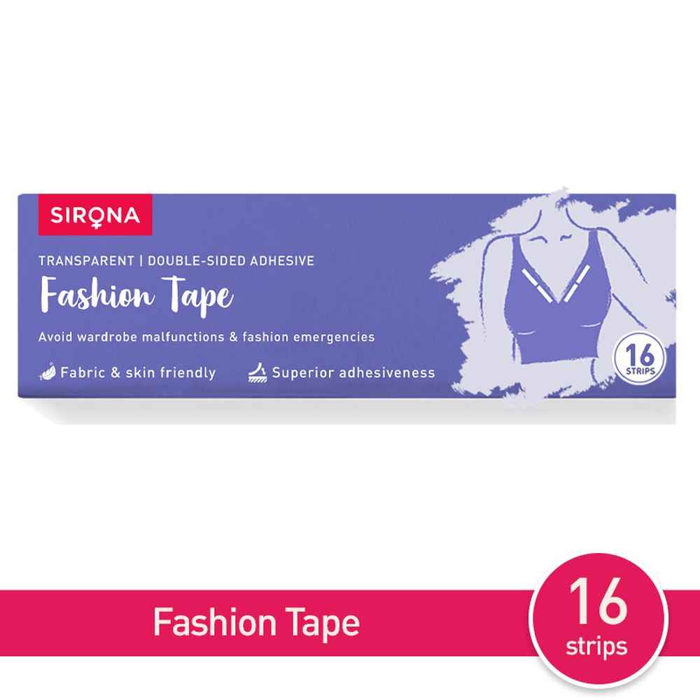Buy Sirona Women Fashion Tape Double Stick Strips a€“ 16 Strips | For Clothing & Body, Strong and Clear Tape for All Skin Tones and Fabric | Transparent | Bra Tape Strips - Purplle