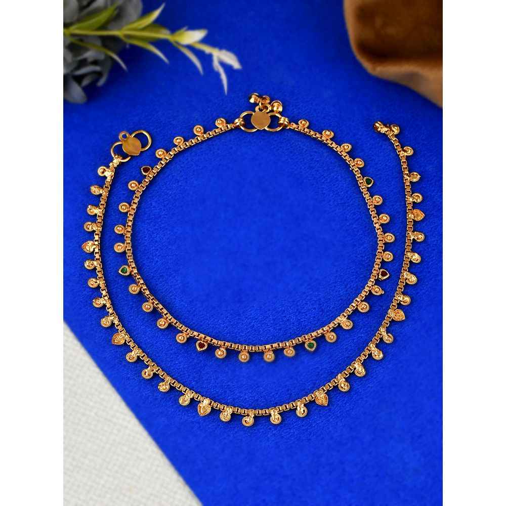 Buy Silvermerc Gold Plated Multi Stone Studded Chain Ankle Bracelet - Purplle