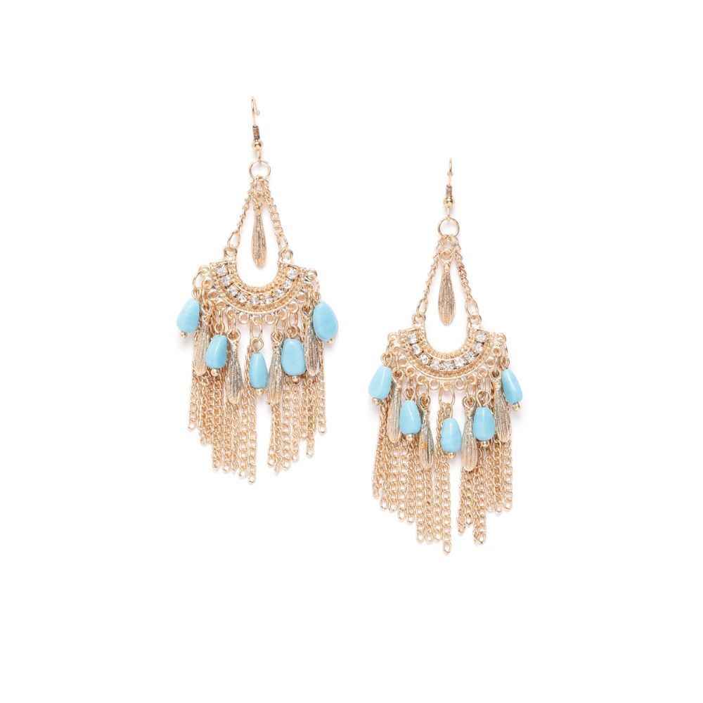 Buy Blueberry Turquoise Blue Gold-Plated Handcrafted Tasselled Stone-Studded Drop Earrings - Purplle