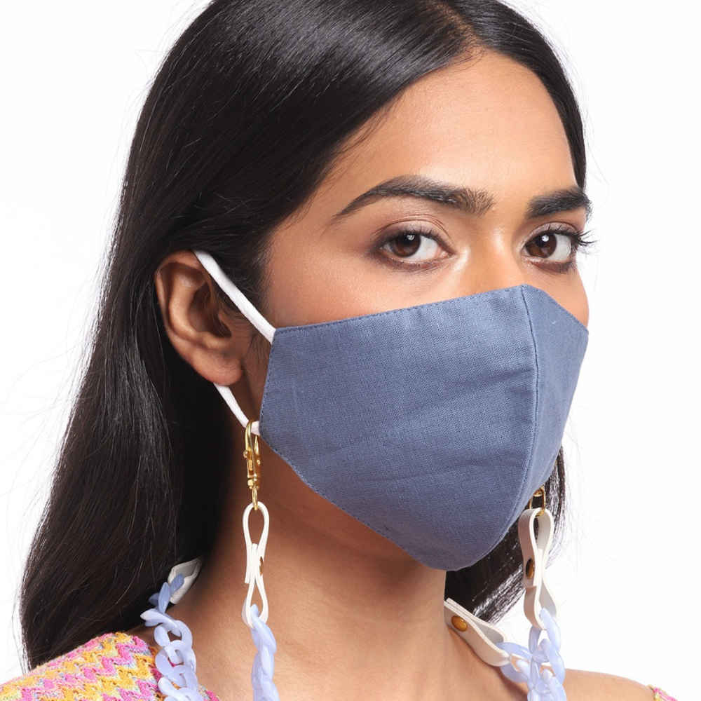 Buy Blueberry Women Blue Reusable 2-Ply Satin Outdoor Mask With Detachable Resin Chain Strap - Purplle
