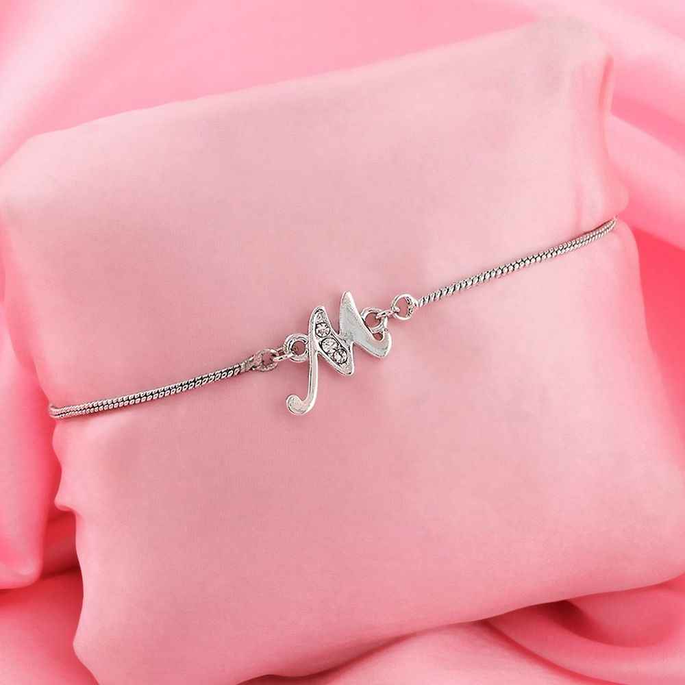 Buy Estele Rhodium Plated M Letter Bracelet With Crystals For Men & Women - Purplle