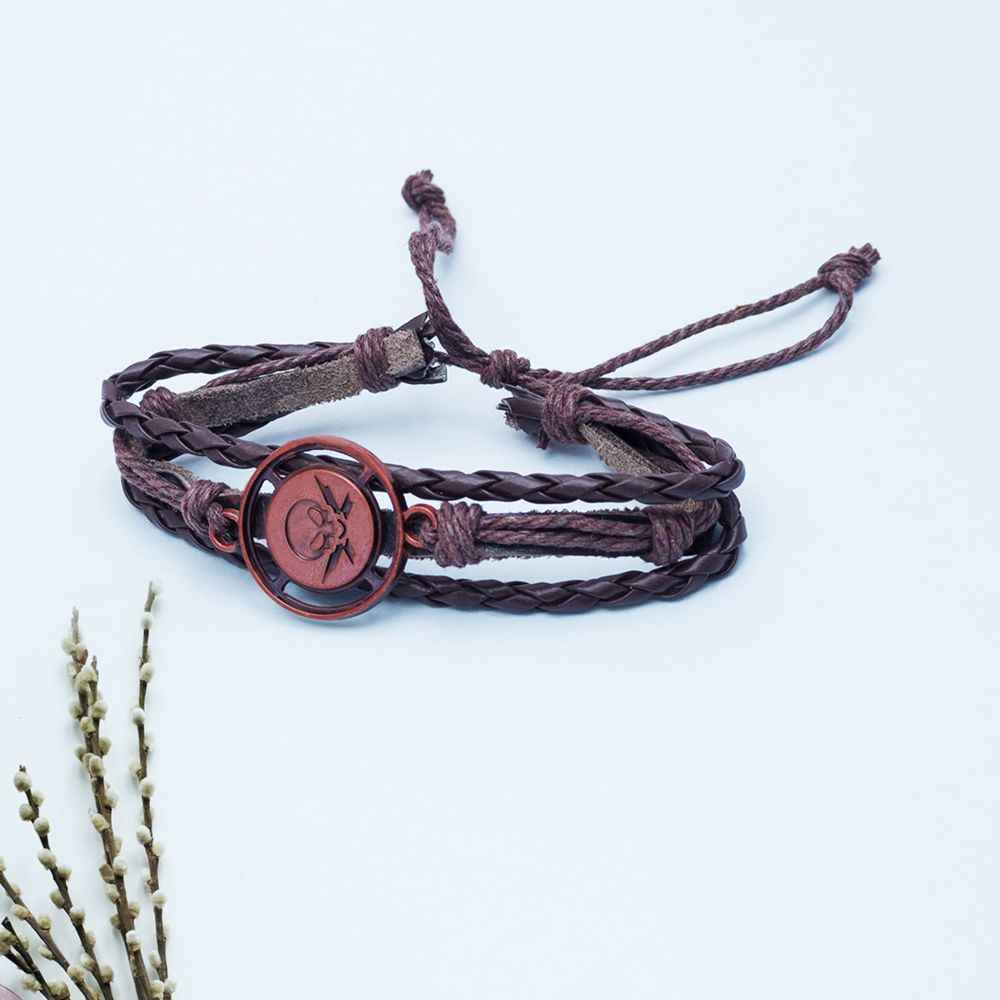 Buy Golden Peacock Coffee Brown Danger Pirate Skull Leather Multistranded Handcrafted Bracelet - Purplle